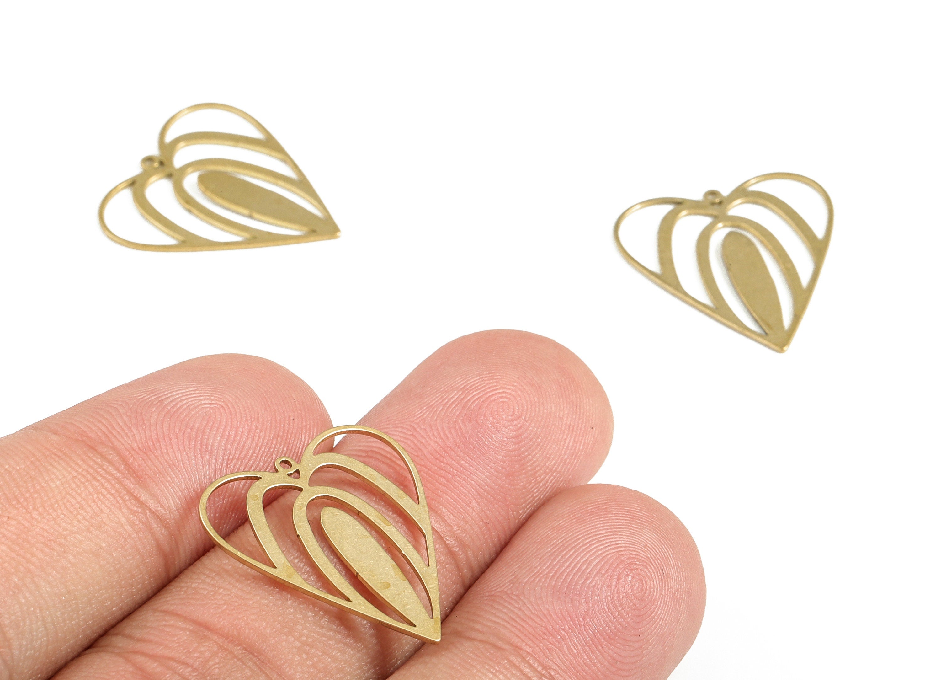 Brass Heart Earring Charms - Raw Brass Heart Pendant - Earring Findings - Jewelry Making Supplies - 21.05x19.75x0.63mm - PP4049 - DOMEDBAZAAR