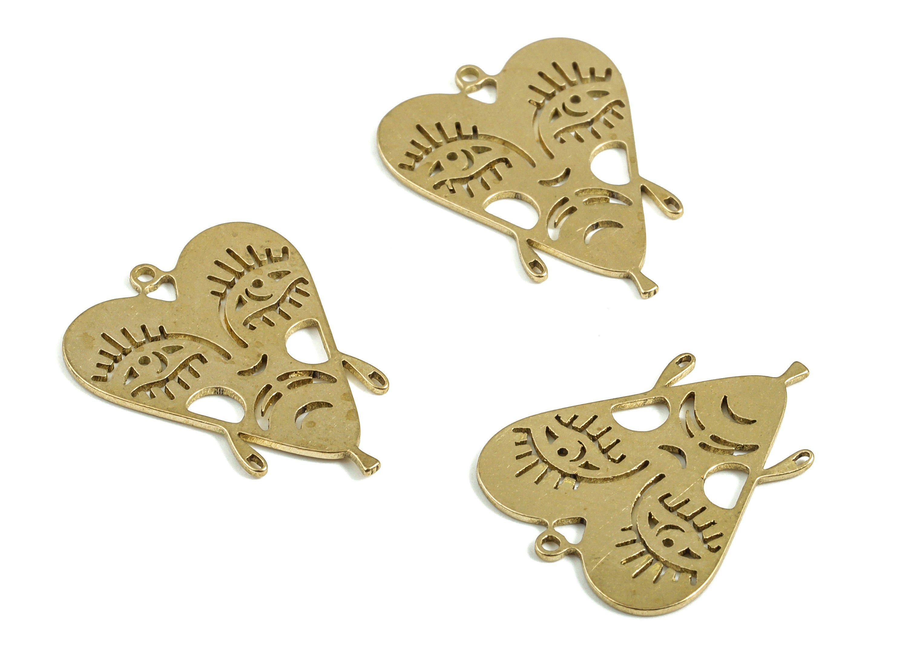 Heart Face Earring Connector - Raw Brass Face Heart Pendant - Earring Findings - Jewelry Making Supplies - 19.02x14.57x0.6mm - PP4025 - DOMEDBAZAAR