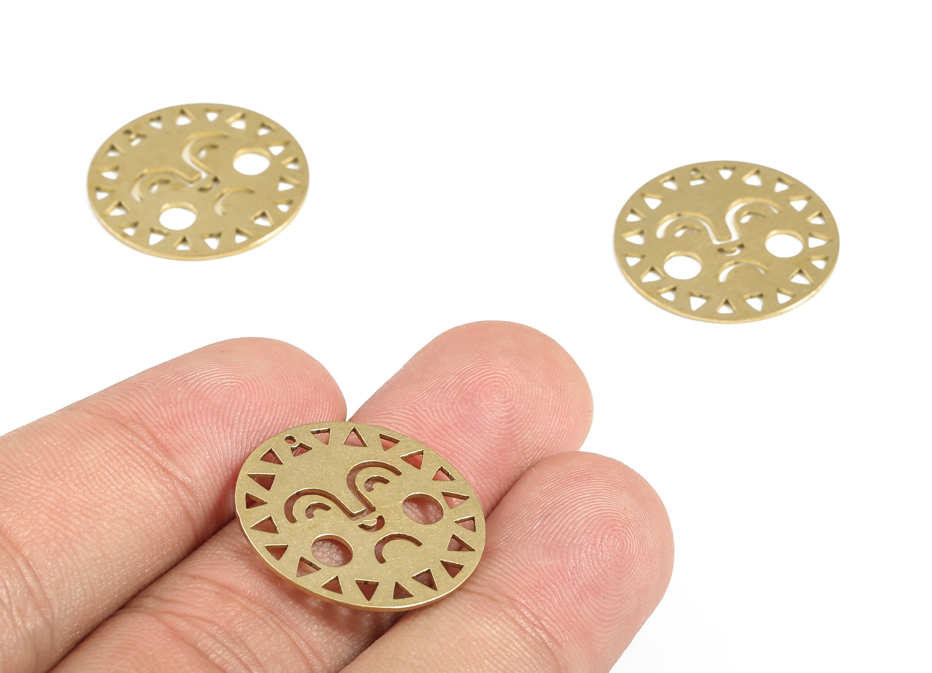 Asleep Face Sun Round Pendant - Raw Brass Sun Face Circle Earring Charms - Earring Findings - Jewelry Making Supplies - 22x22x0.7mm - PP4052 - DOMEDBAZAAR