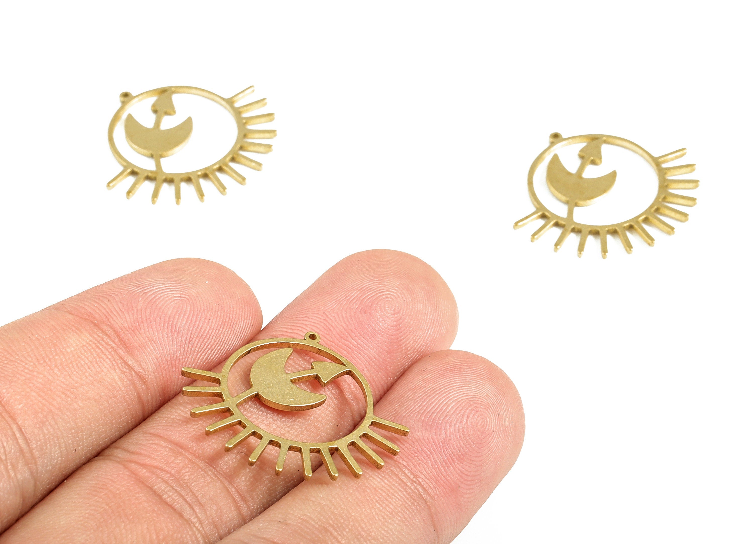 Circle Crescent Sun Pendant - Raw Brass Arrow Moon Sun Earring Charms - Earrings Finding - Jewelry Making Supplies - 26x23x0.98mm - PP4018 - DOMEDBAZAAR