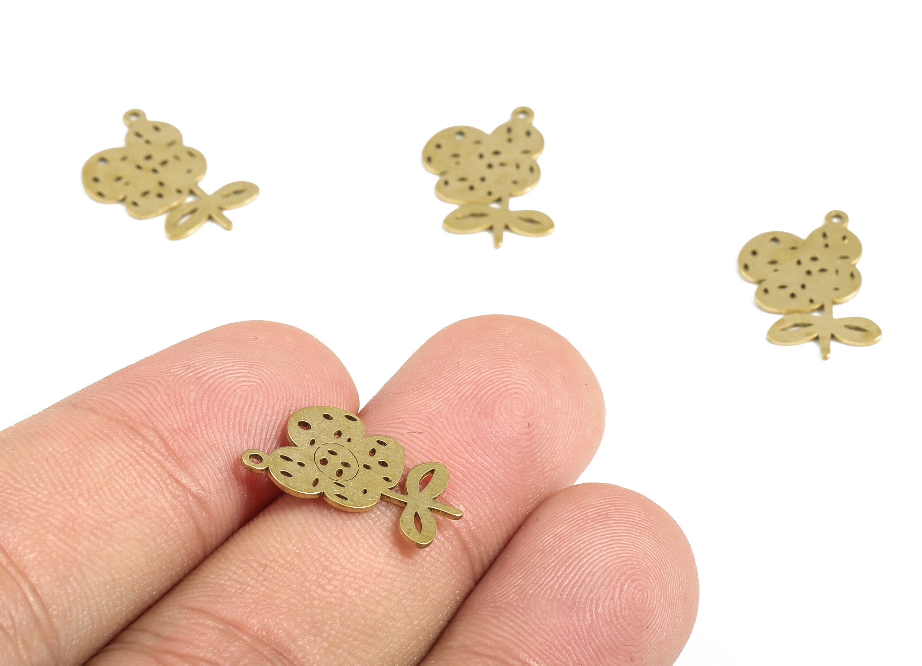 Brass Flower Earring Charms - Raw Brass Flower Pendant - Earrings Finding - Jewelry Making Supplies - 17.85x11.23x0.57mm - PP4020 - DOMEDBAZAAR