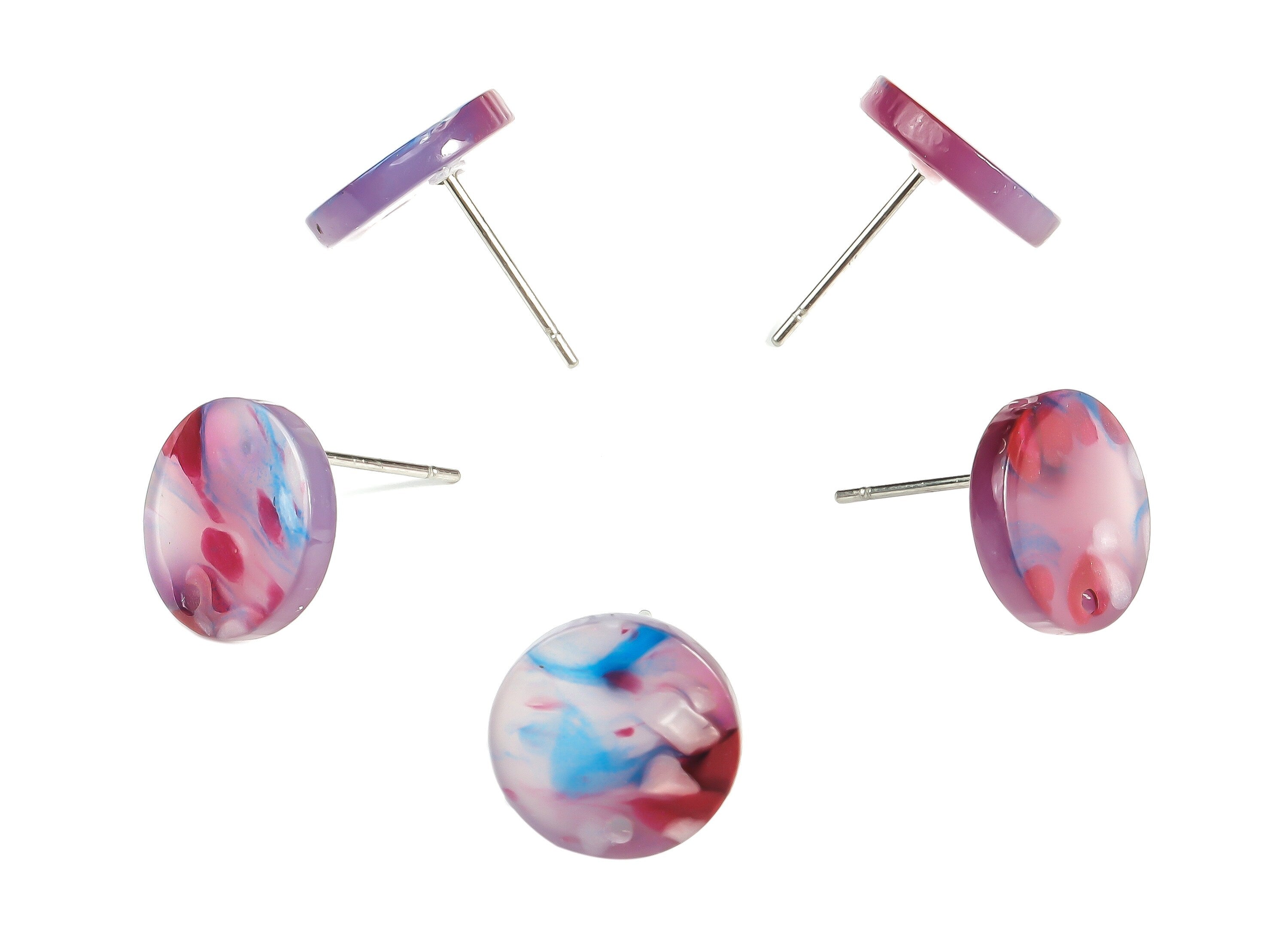 Acrylic Round Earring Stud - Acrylic Round Earring Post - Earring Post Findings - Color Code: A609- 11.81x11.72x2.48mm - AC1139-A609 - DOMEDBAZAAR