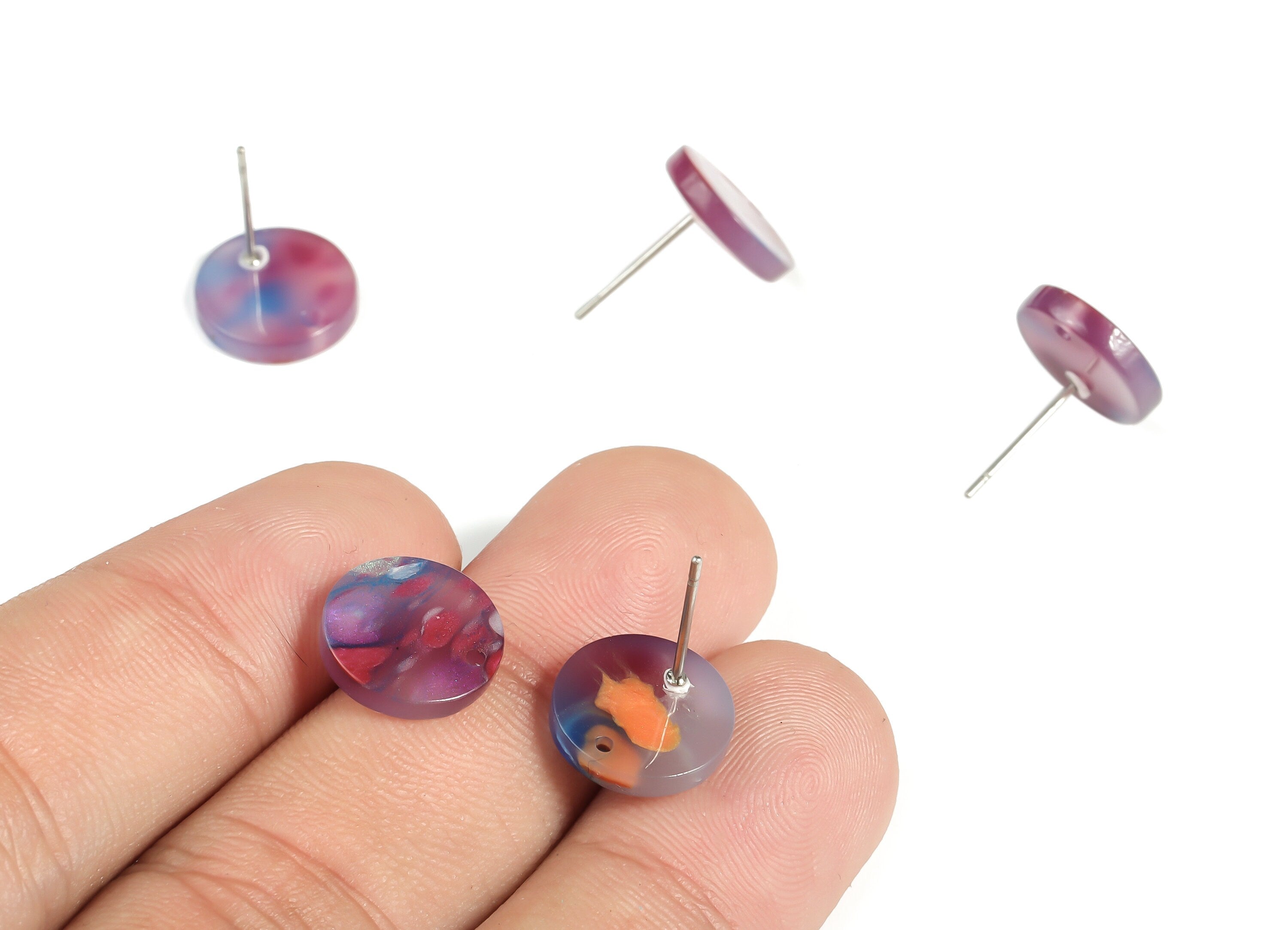 Acrylic Round Earring Stud - Acrylic Round Earring Post - Earring Post Findings - Color Code: A609- 11.81x11.72x2.48mm - AC1139-A609 - DOMEDBAZAAR