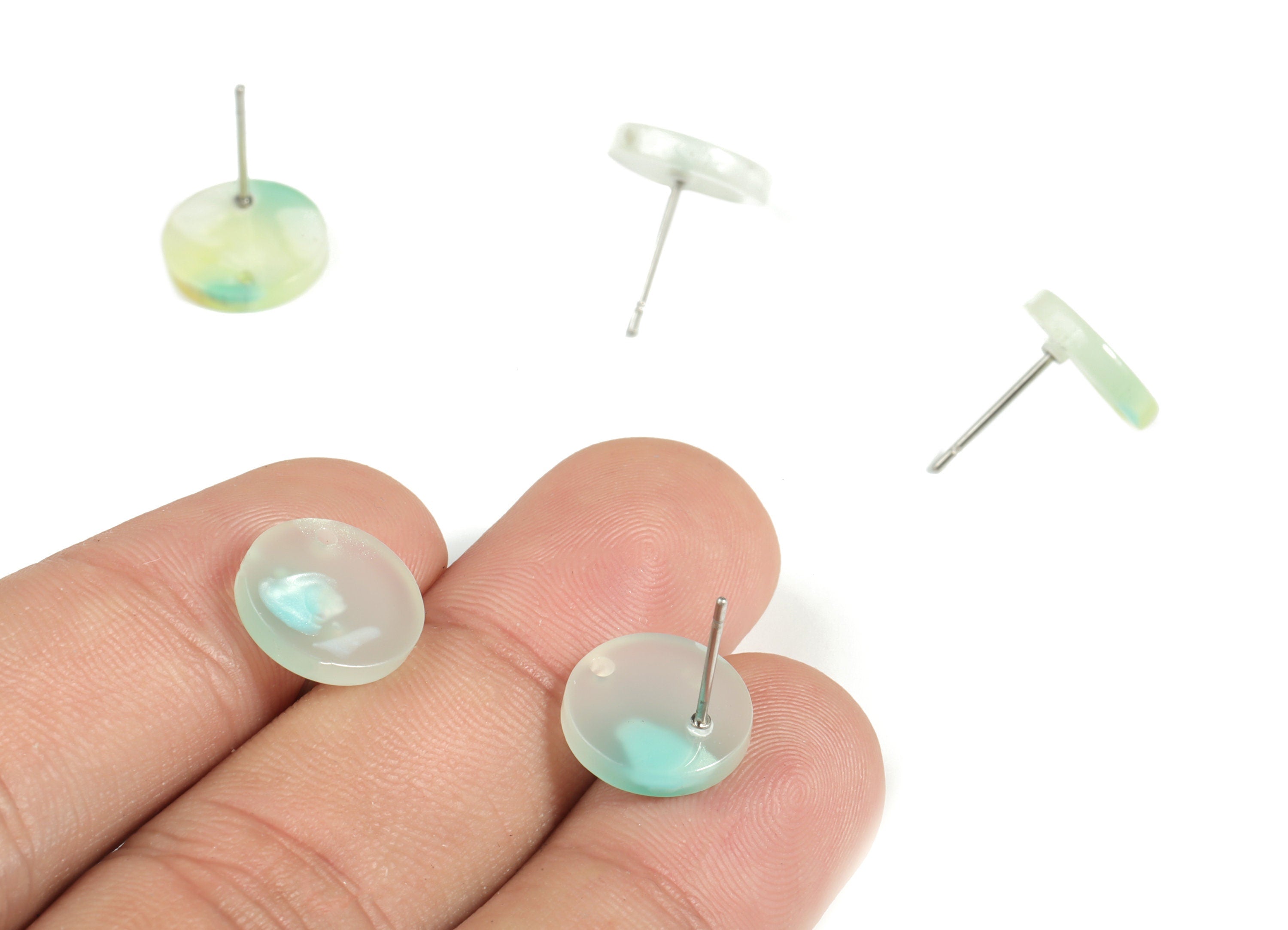 Acrylic Round Earring Stud - Acrylic Circle Earring Post - 316 Surgical Stainless Steel - Color Code: A597 - 11.74x11.7x2.6mm - AC1139-A597 - DOMEDBAZAAR