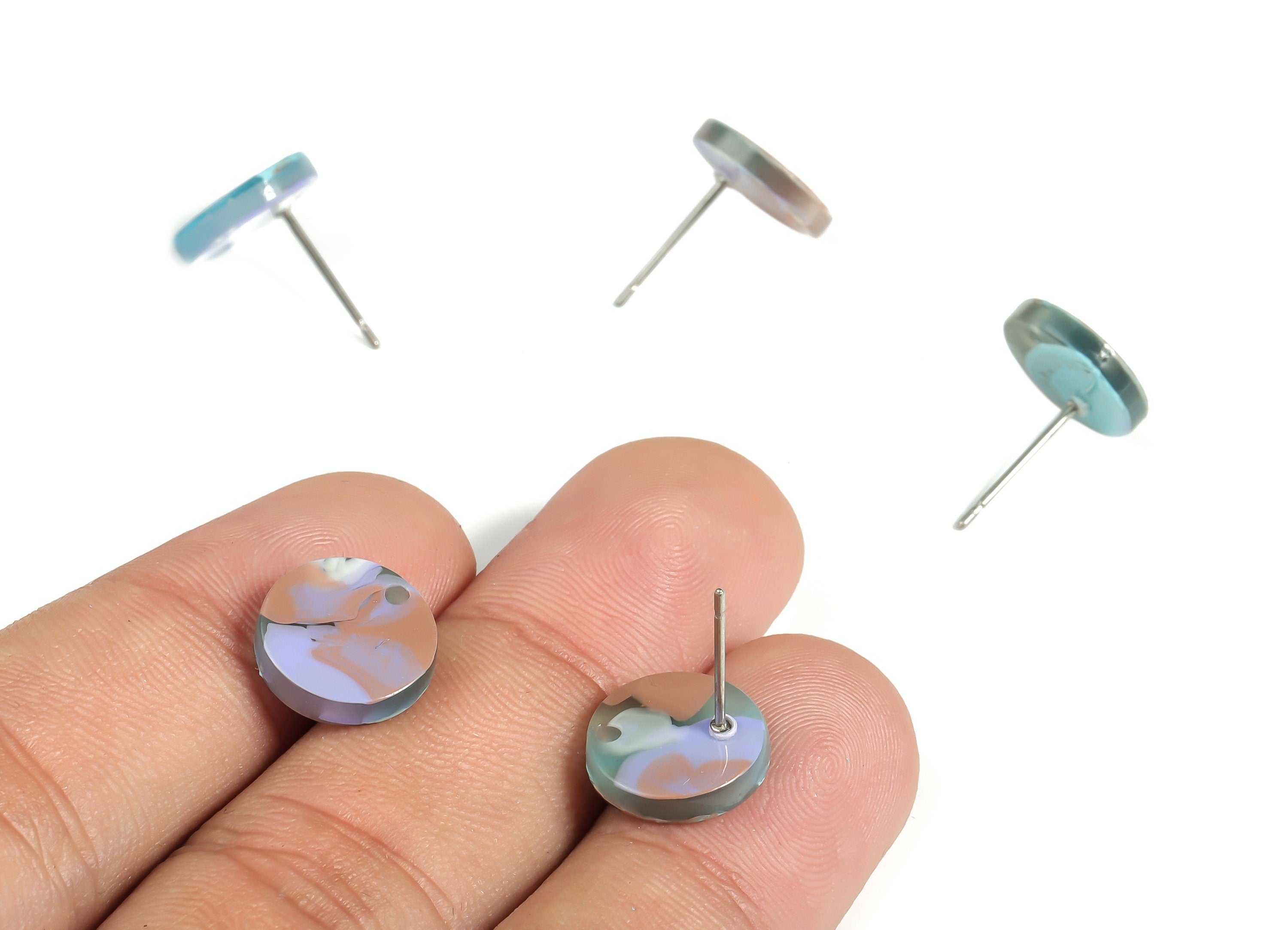 Acrylic Round Earring Stud - Acrylic Round Earring Post - Earring Post Findings - Color Code: A584- 11.76x11.69x2.37mm - AC1139- A584 - DOMEDBAZAAR