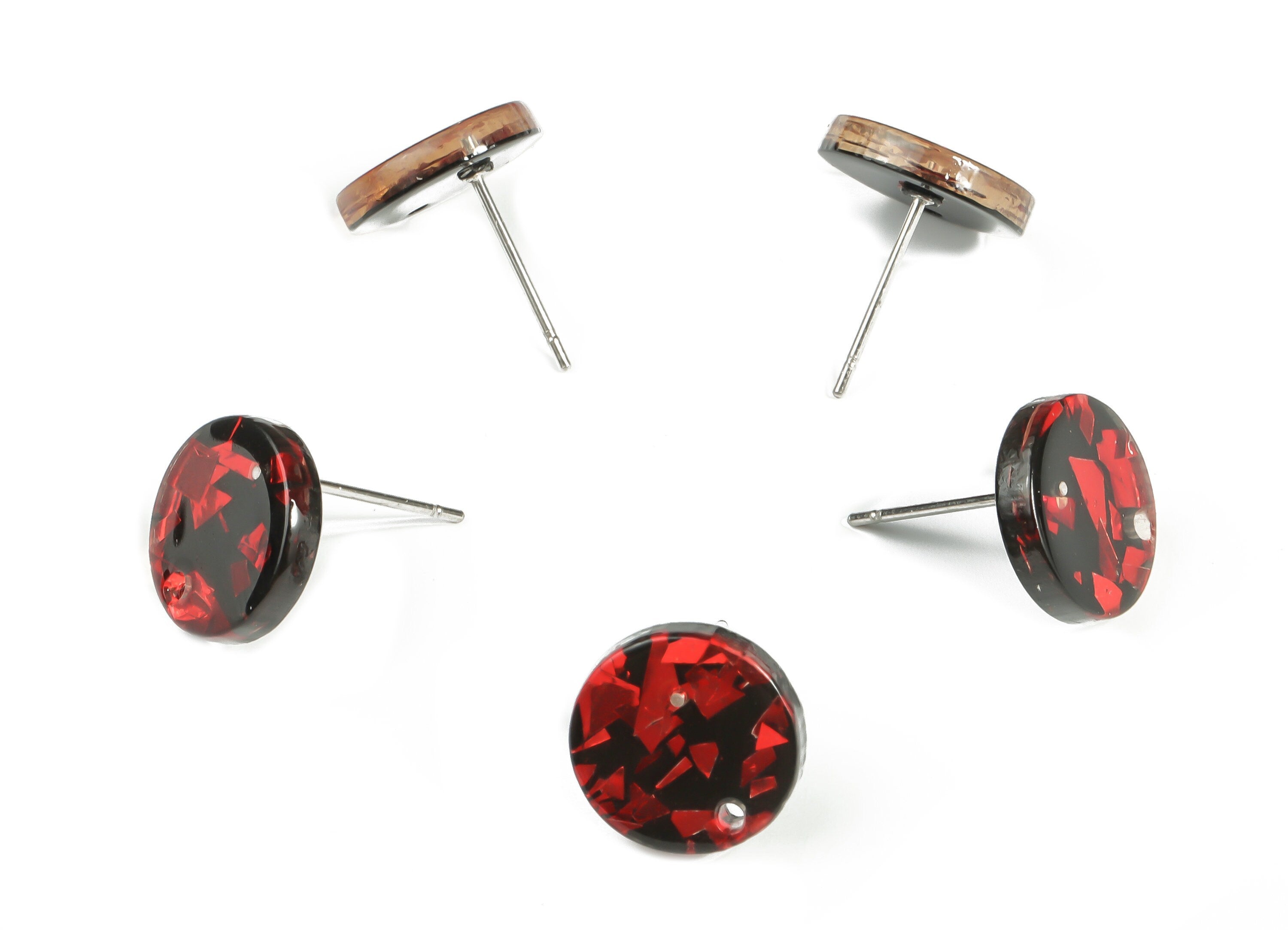 Acrylic Round Earring Stud - Acrylic Circle Earring Post - 316 Surgical Stainless Steel - Color Code: A637 - 11.75x11.69x2.4mm - AC1139-A637 - DOMEDBAZAAR