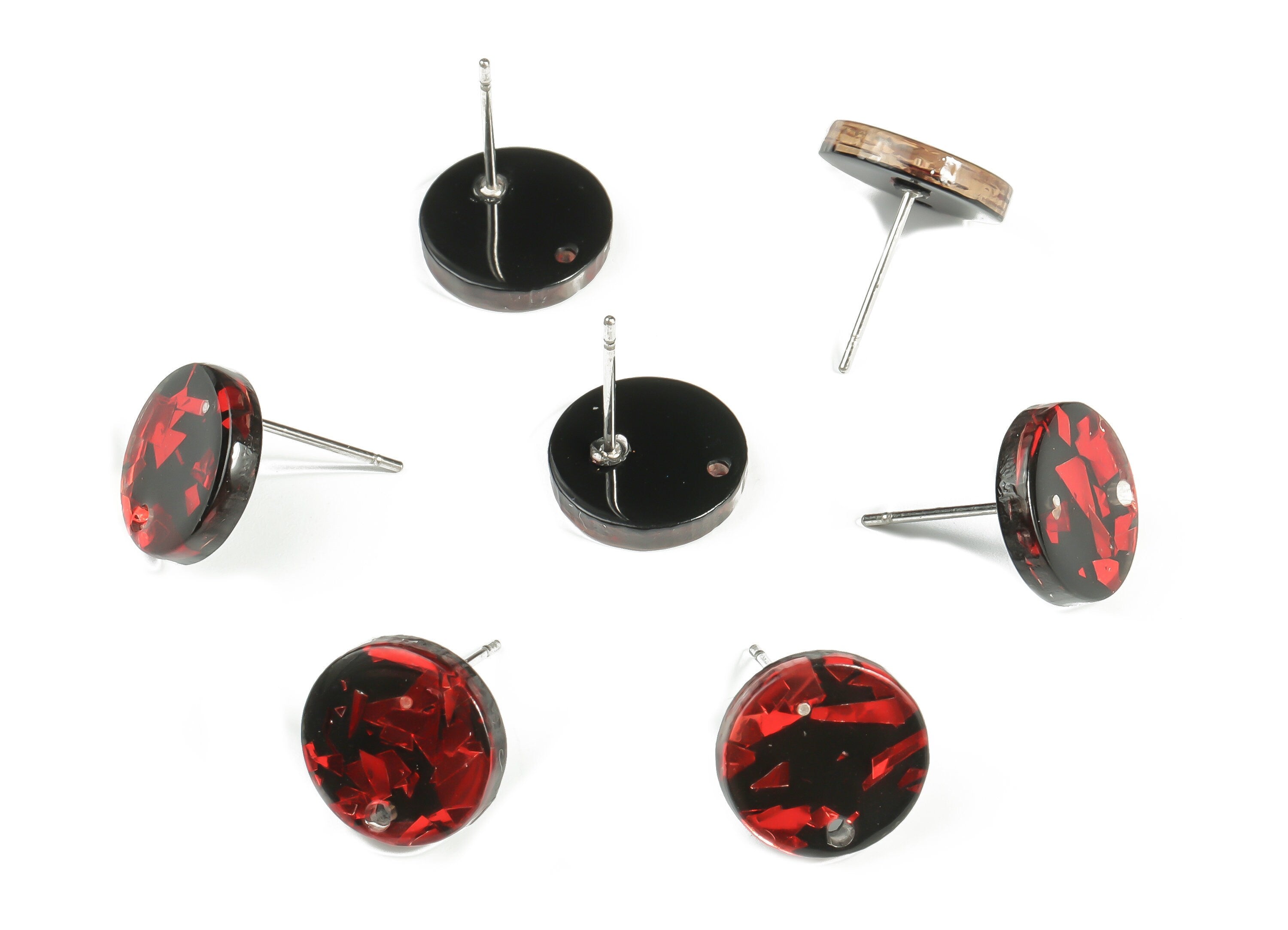 Acrylic Round Earring Stud - Acrylic Circle Earring Post - 316 Surgical Stainless Steel - Color Code: A637 - 11.75x11.69x2.4mm - AC1139-A637 - DOMEDBAZAAR