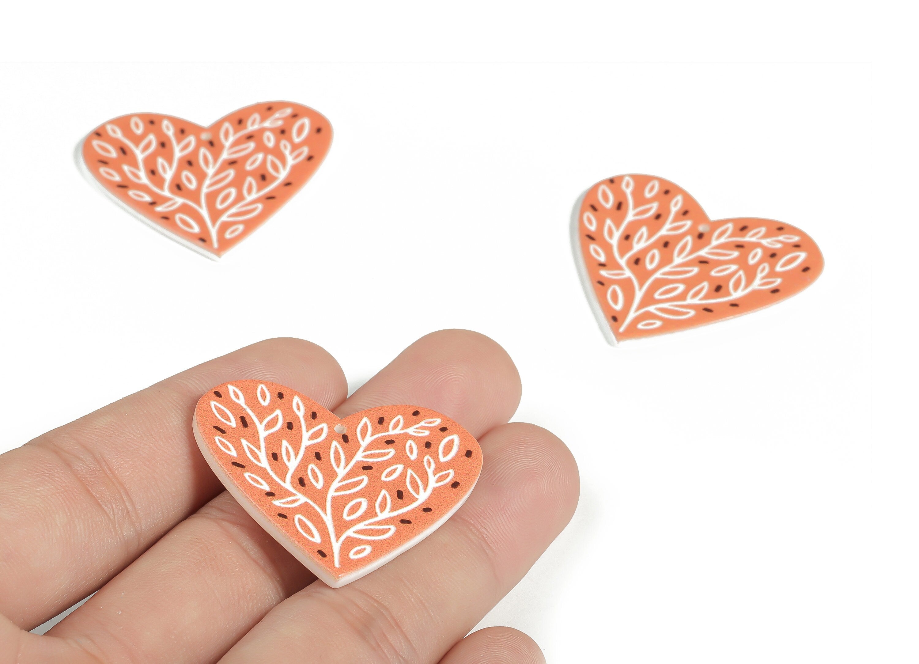 Acrylic Heart Tree Earring Charms - Acrylic Heart Tree Pendant - Earring Findings - Jewelry Making Supplies - 37.45x33.12x2.72mm - AC2263 - DOMEDBAZAAR