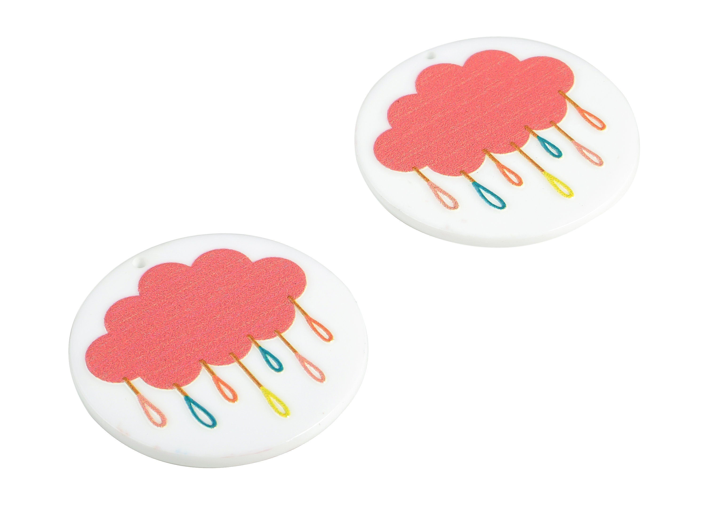 Acrylic Round Cloud Earring Charms - Acrylic Circle Cloud Pendant - Earring Findings - Jewelry Making Supplies - 37.95x37.79x2.13mm - AC2264 - DOMEDBAZAAR