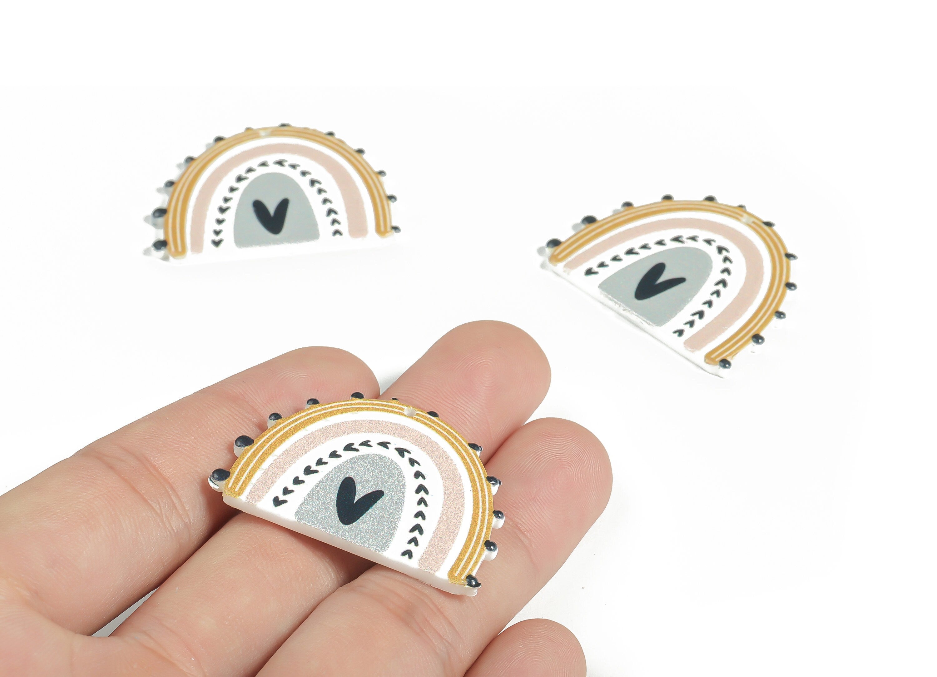 Acrylic Rainbow Earring Charms - Acrylic Rainbow Heart Pendant - Earring Findings - Jewelry Making Supplies - 37.99x28.41x2.38mm - AC2261 - DOMEDBAZAAR