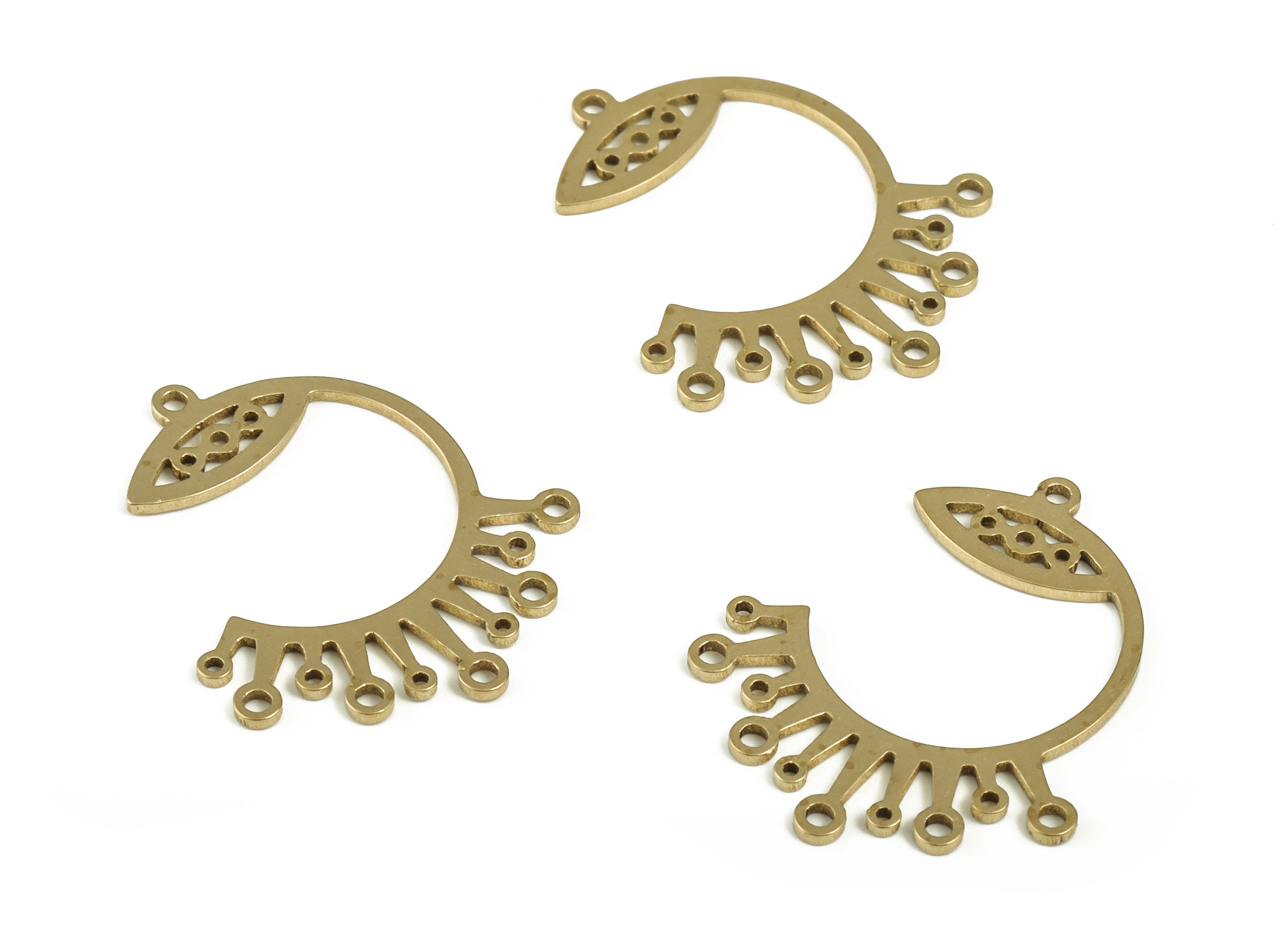 Semi circle Earring Connector - 10 Holes - Raw Brass Eye Earring Charms - Jewelry Making Supplies - 23.99x20.24x0.84mm - PP4228 - DOMEDBAZAAR