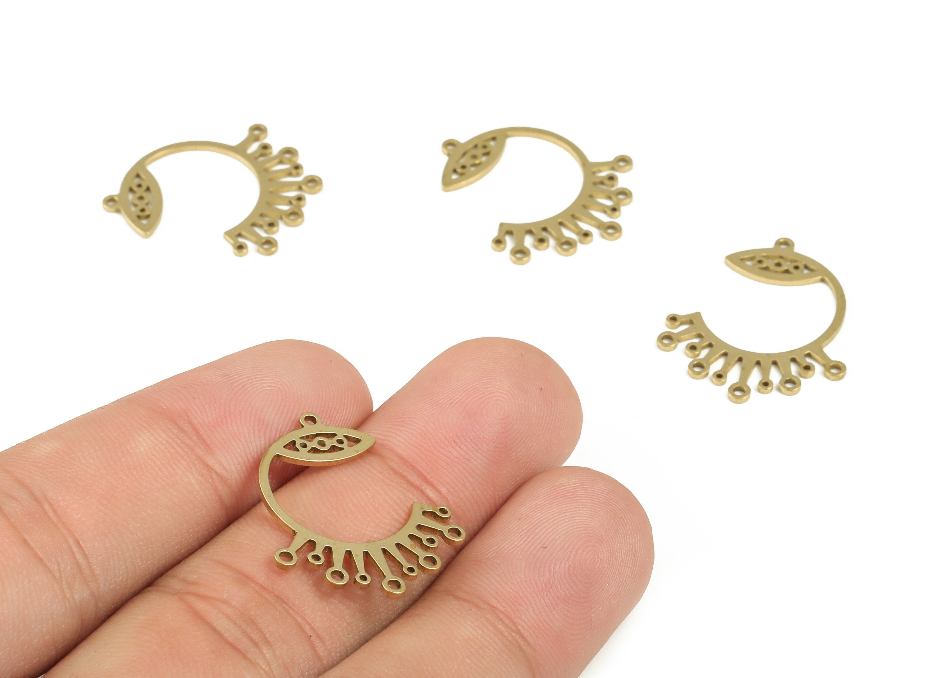 Semi circle Earring Connector - 10 Holes - Raw Brass Eye Earring Charms - Jewelry Making Supplies - 23.99x20.24x0.84mm - PP4228 - DOMEDBAZAAR