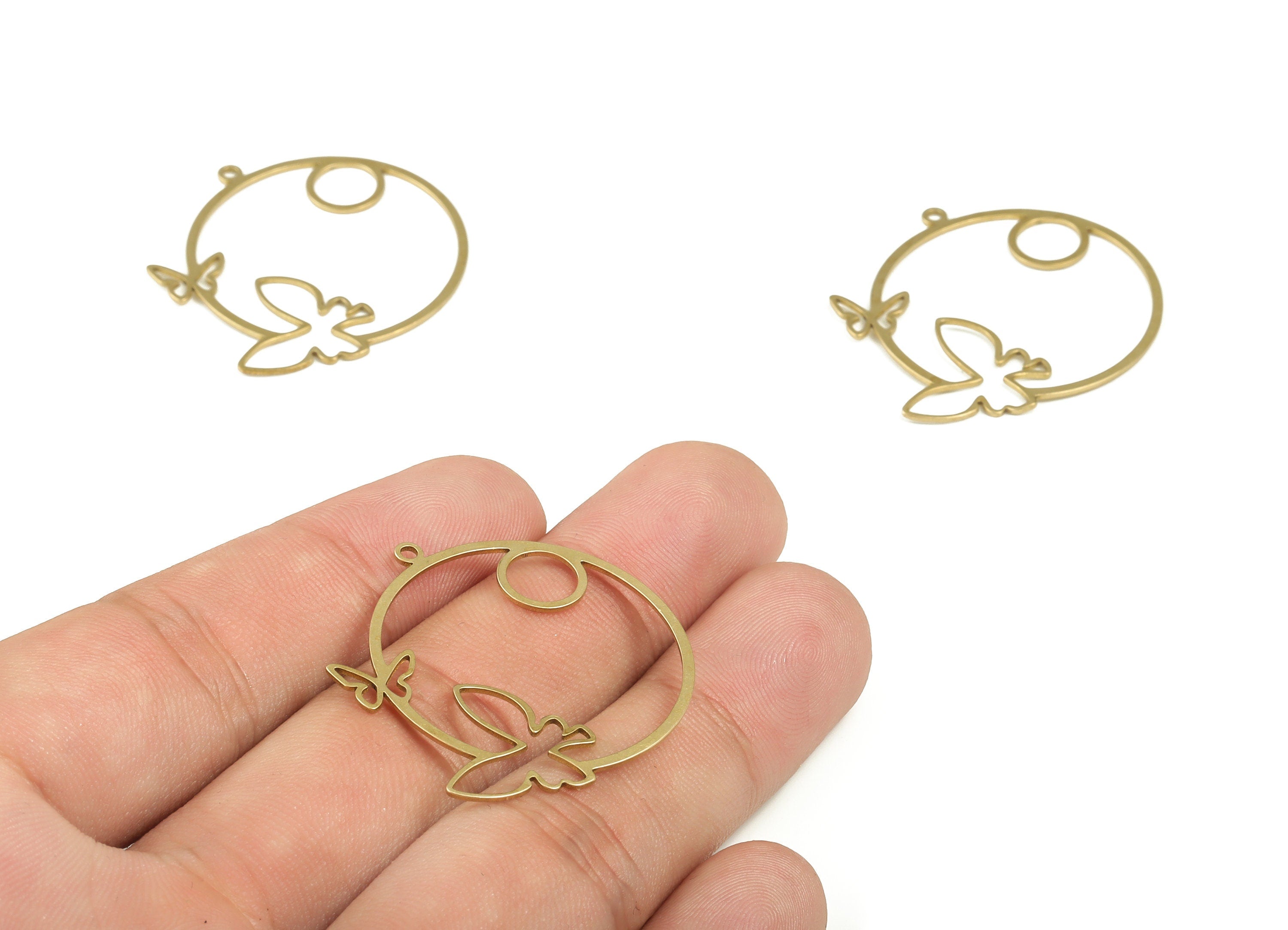 Round Butterfly Earring Charms - Raw Brass Circle Butterfly Pendant – Earring Finding - Jewelry Making Supplies - 32.87x32.6x0.73mm - PP4209 - DOMEDBAZAAR