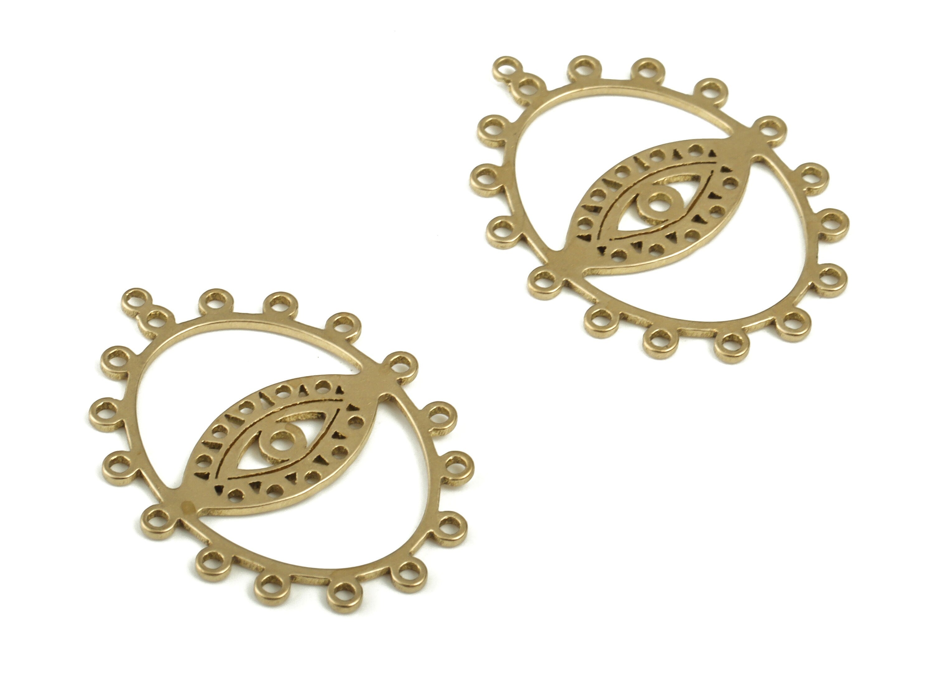 Brass Eye Earring Connector - Raw Brass Eyelash Earring Charms and Pendant - 17 Holes - Jewelry Supplies - 21.25x15.45x0.63mm - PP4206 - DOMEDBAZAAR