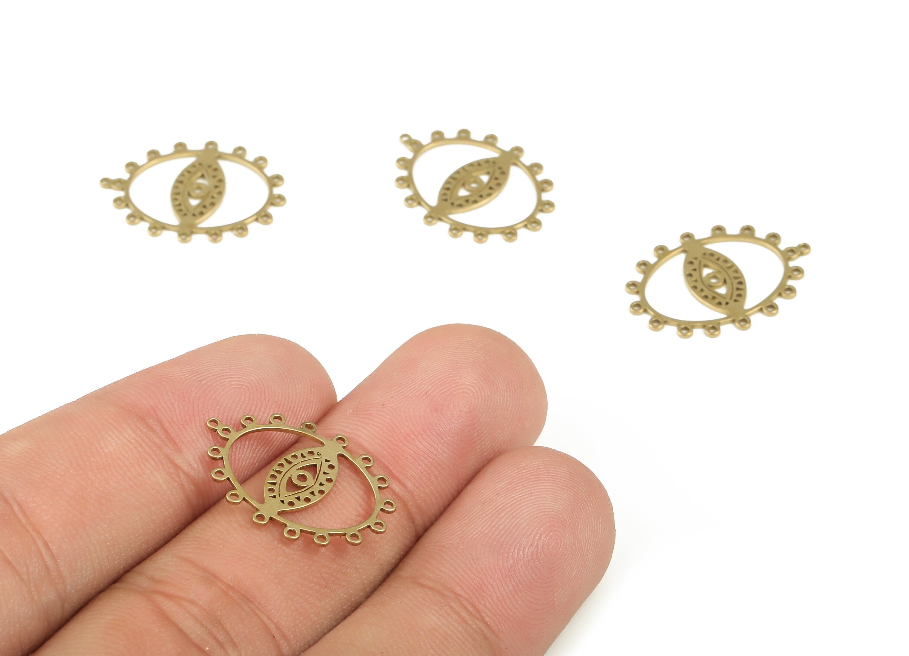 Brass Eye Earring Connector - Raw Brass Eyelash Earring Charms and Pendant - 17 Holes - Jewelry Supplies - 21.25x15.45x0.63mm - PP4206 - DOMEDBAZAAR