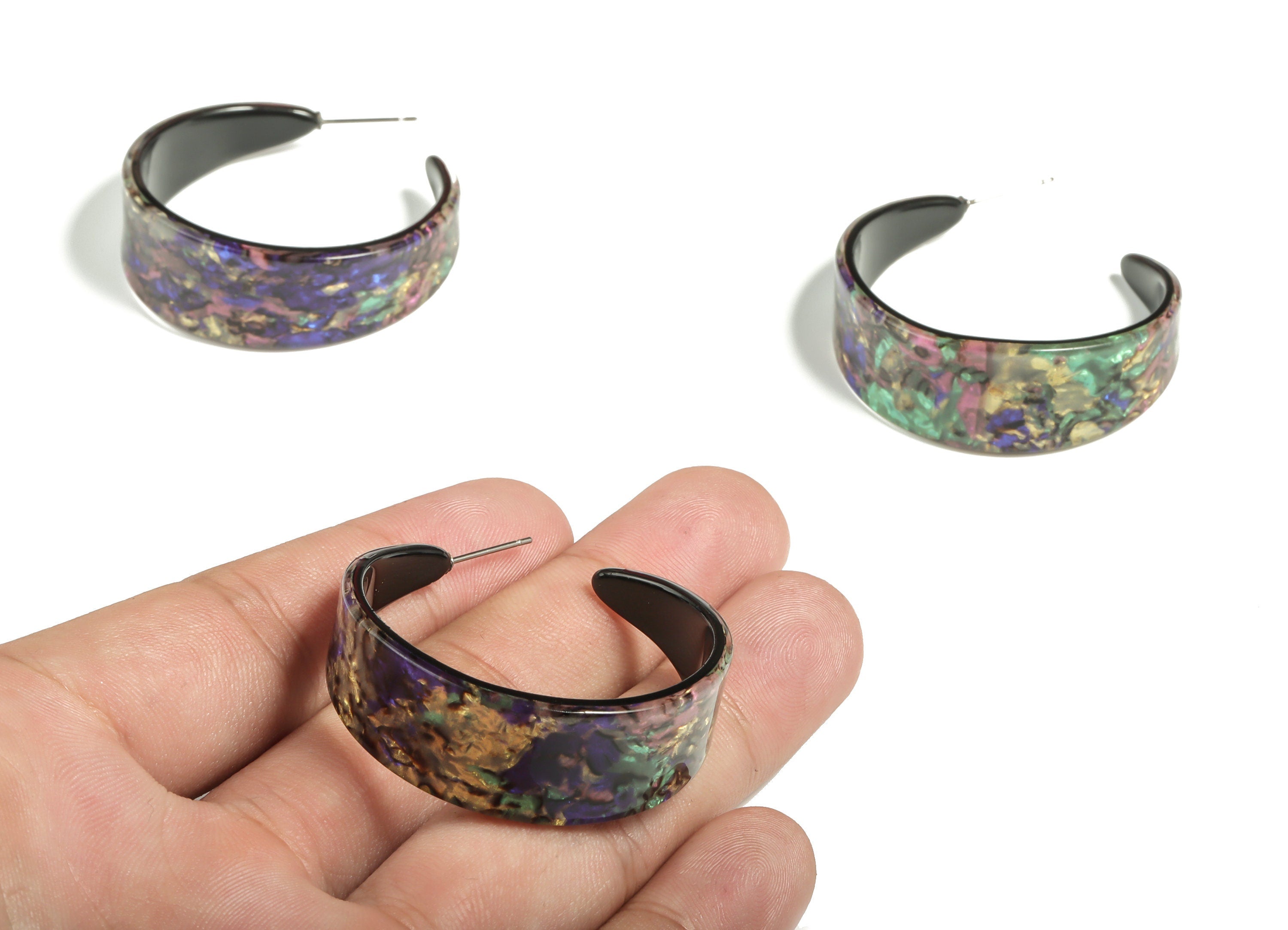 Acrylic Open Hoop Earring Studs - Acrylic Stud Earrings - Round Earring Post – Gold Tone Plated Stud – Code: A652 -14.36x2.84mm- AC2295-A652 - DOMEDBAZAAR