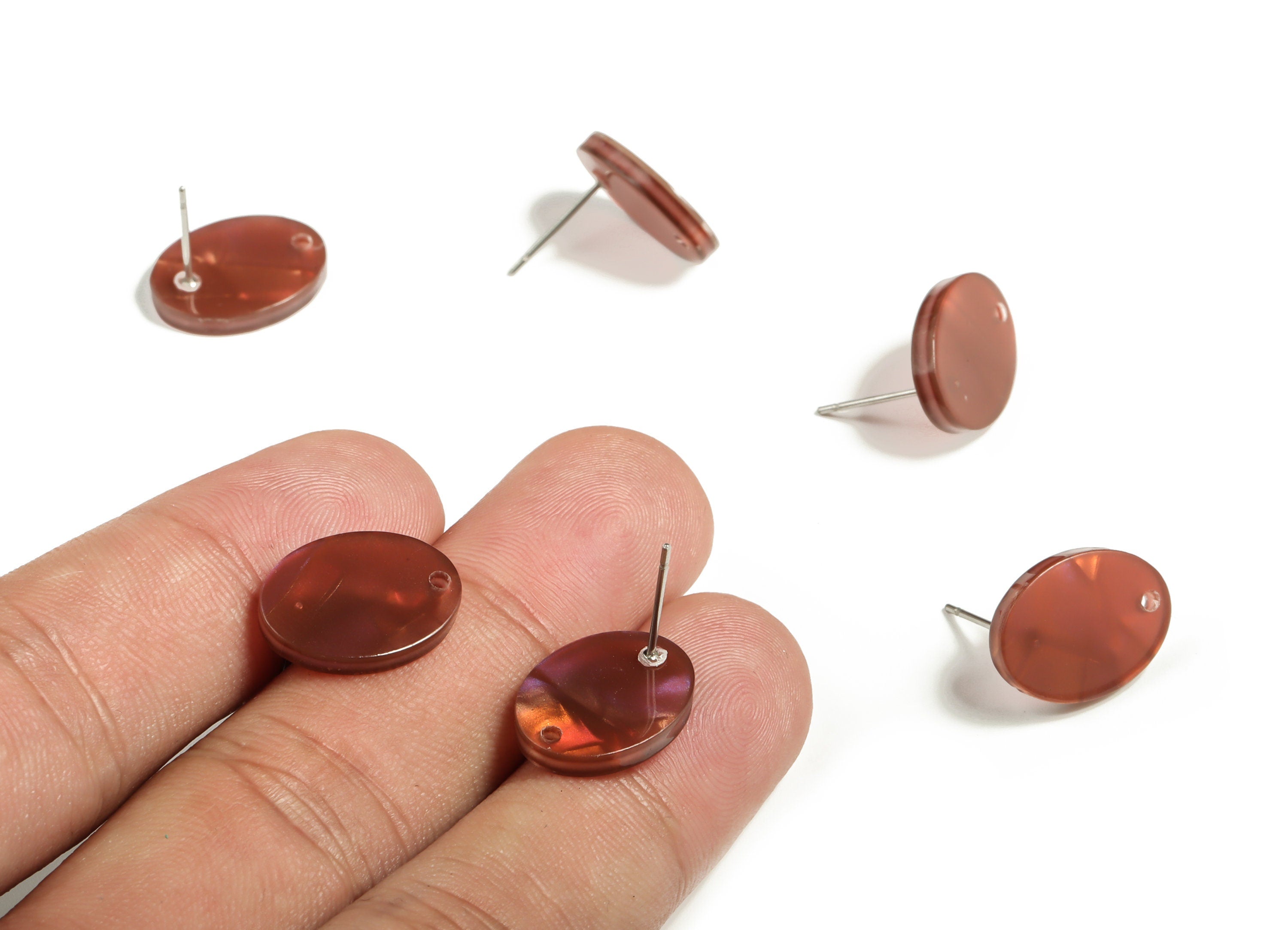 Acrylic Oval Earring Post - Acrylic Oval Stud - 316 Surgical Stainless Steel Stud - Color Code: A654 - 16.25x12.15x2.54mm - AC2294-A654 - DOMEDBAZAAR