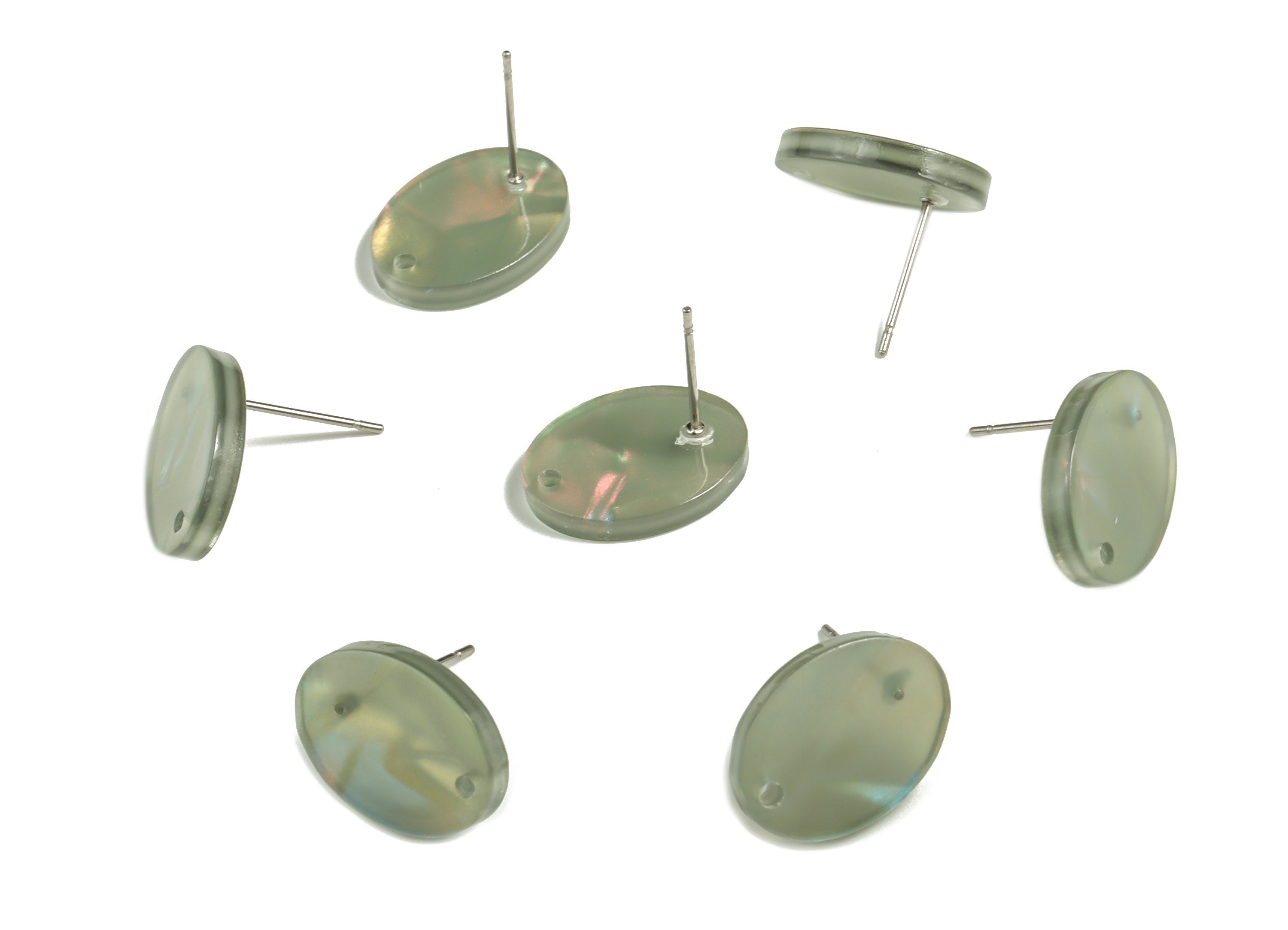 Acrylic Oval Earring Post - Acrylic Oval Stud - 316 Surgical Stainless Steel Stud - Color Code: A655 - 16.15x12.21x2.56mm - AC2294-A655 - DOMEDBAZAAR