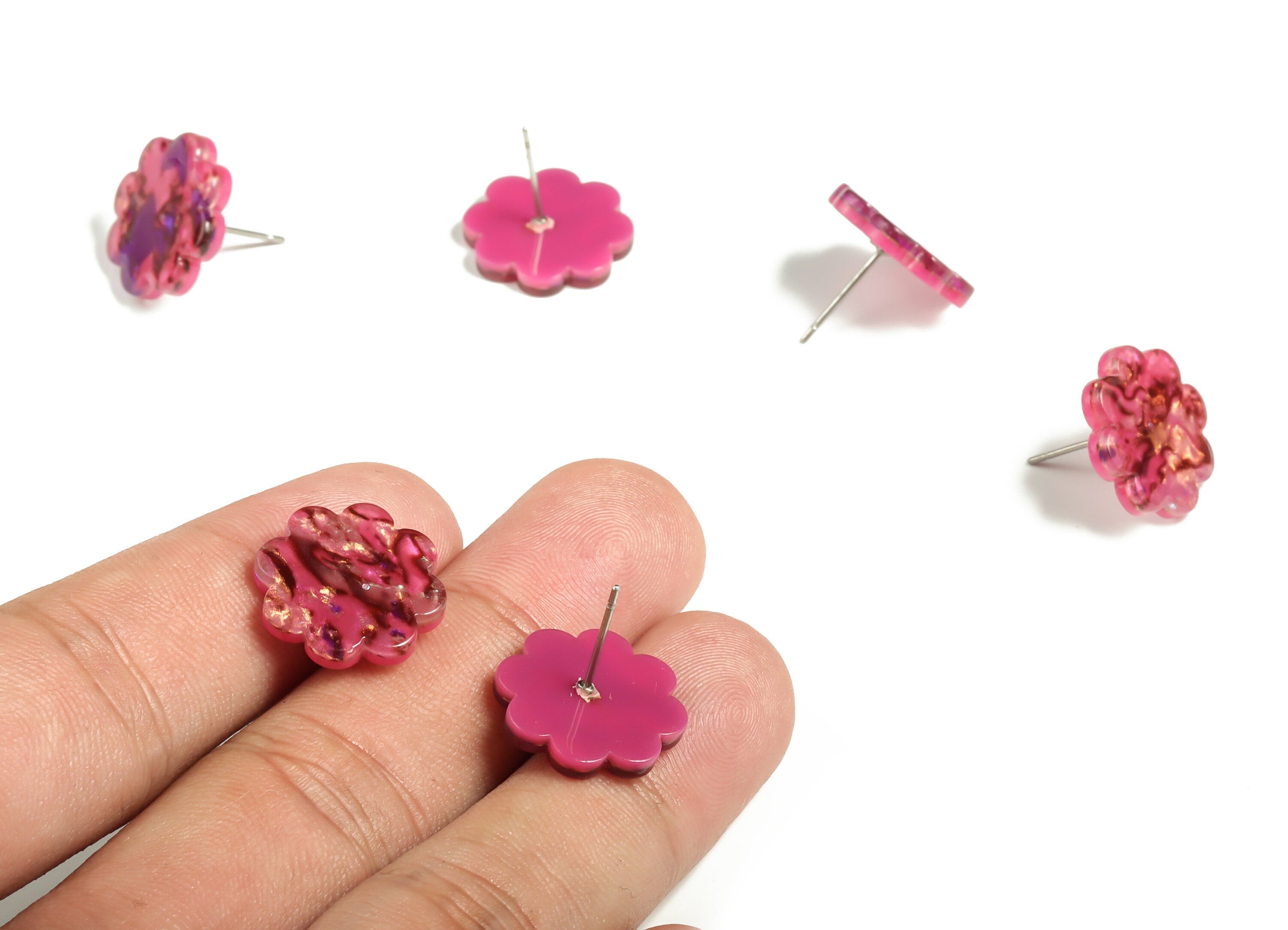 Acrylic Flower Earring Post - Acrylic Flower Stud - 316 Surgical Stainless Steel Stud - Color Code: A651 - 16.29x16.21x2.05mm - AC2293-A651 - DOMEDBAZAAR