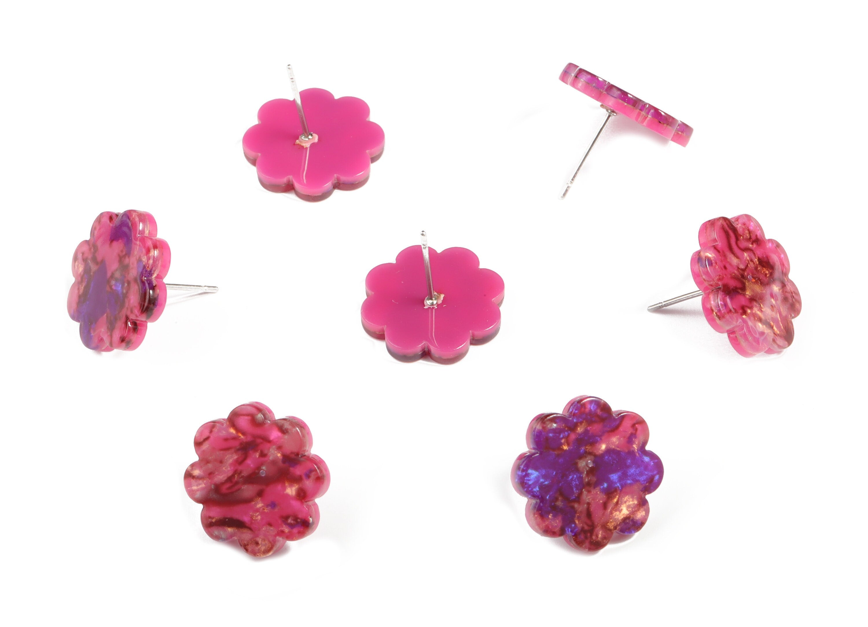 Acrylic Flower Earring Post - Acrylic Flower Stud - 316 Surgical Stainless Steel Stud - Color Code: A651 - 16.29x16.21x2.05mm - AC2293-A651 - DOMEDBAZAAR