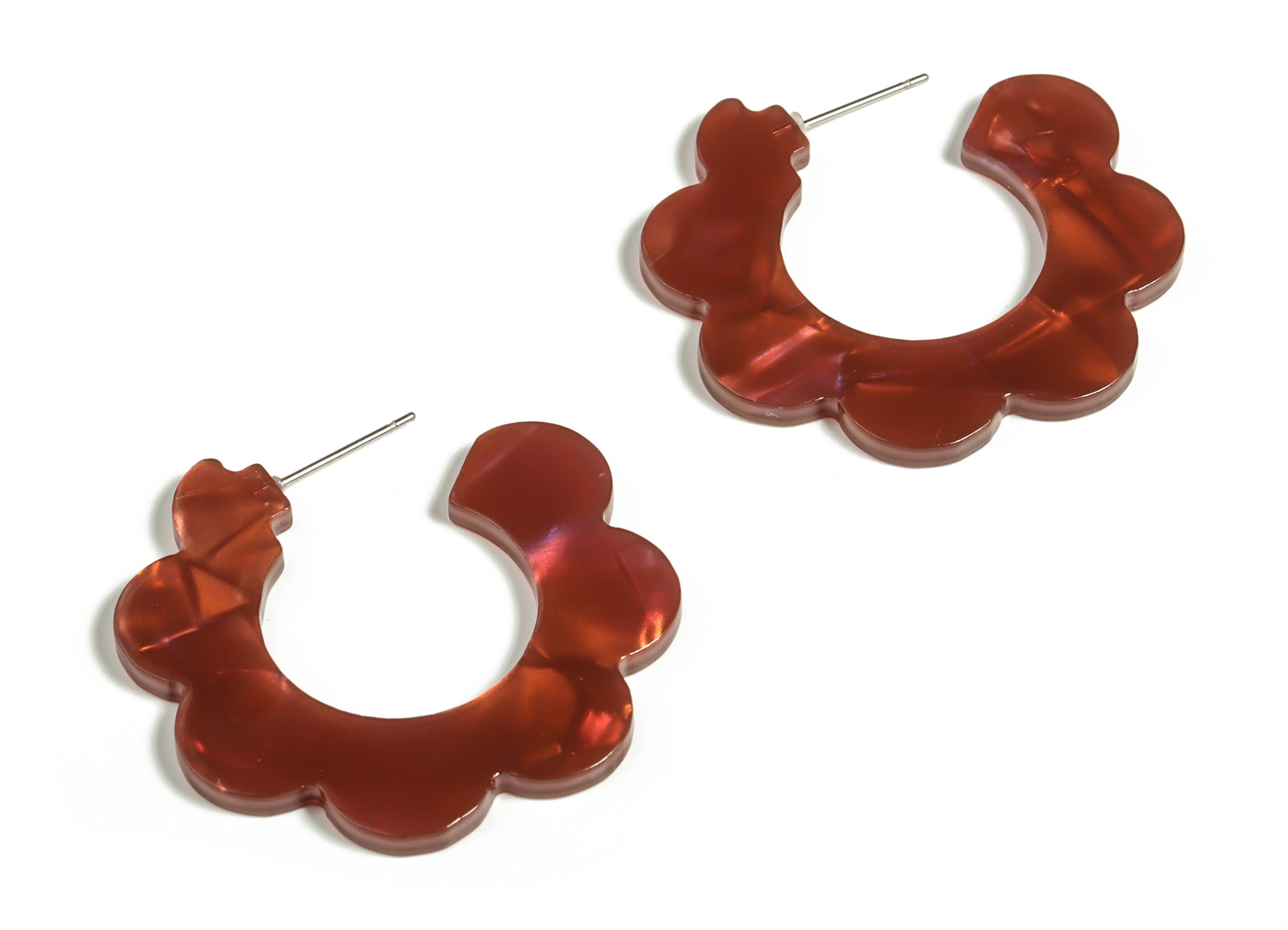 Acrylic Flower Hoops Earring - Open Hoop Earrings Stud – Earring Post – Gold Tone Plated Stud – Color Code: A654 -41.02x2.59mm -AC2292-A654 - DOMEDBAZAAR