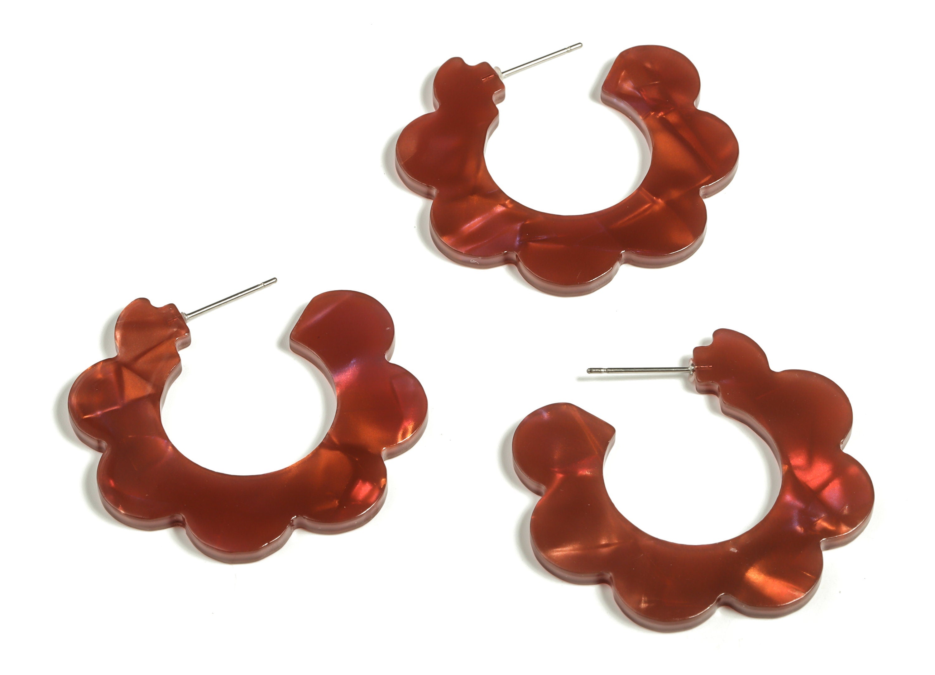 Acrylic Flower Hoops Earring - Open Hoop Earrings Stud – Earring Post – Gold Tone Plated Stud – Color Code: A654 -41.02x2.59mm -AC2292-A654 - DOMEDBAZAAR