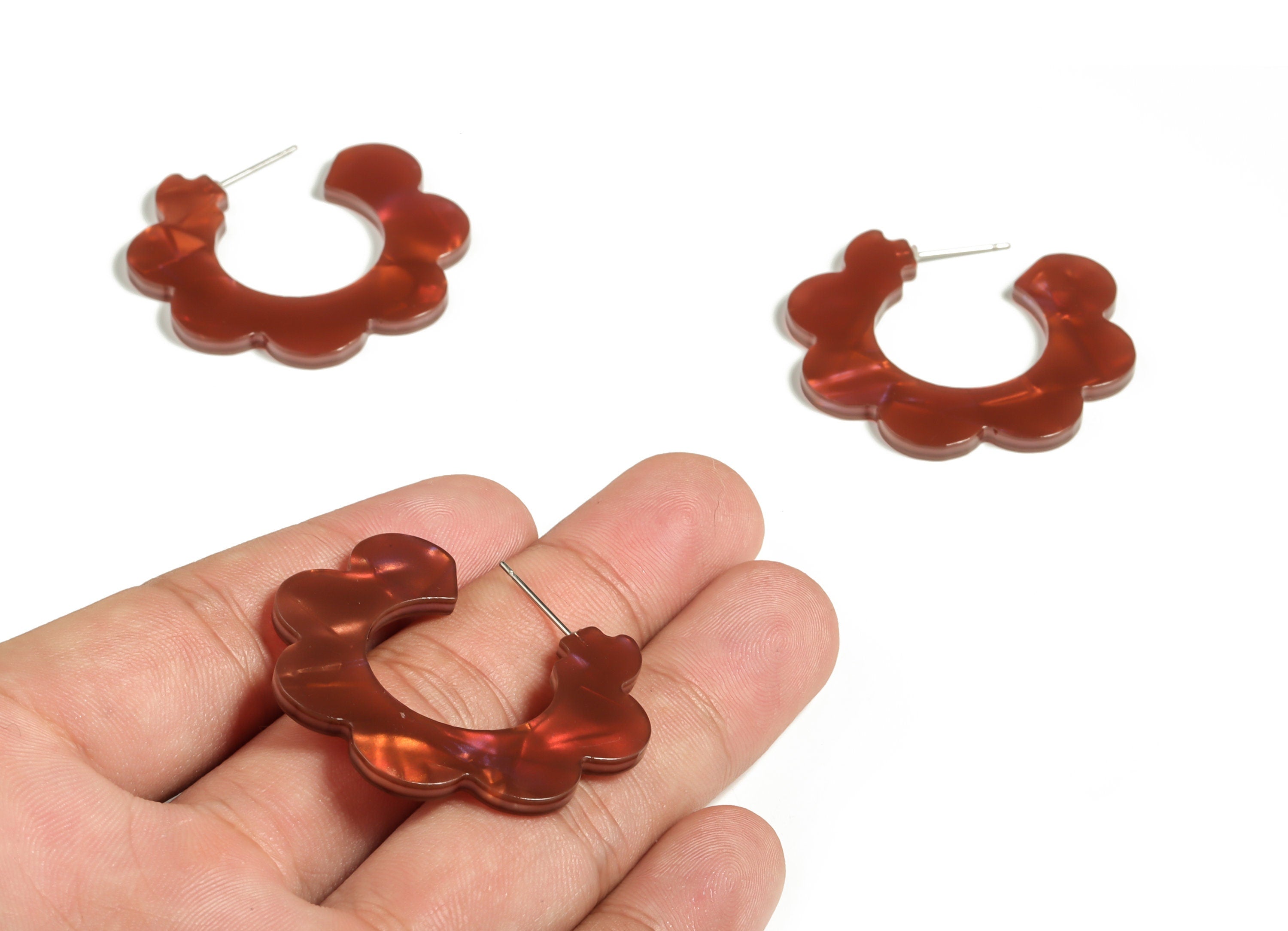 Acrylic Flower Hoops Earring - Open Hoop Earrings Stud – Earring Post – Gold Tone Plated Stud – Color Code: A654 -41.02x2.59mm -AC2292-A654 - DOMEDBAZAAR