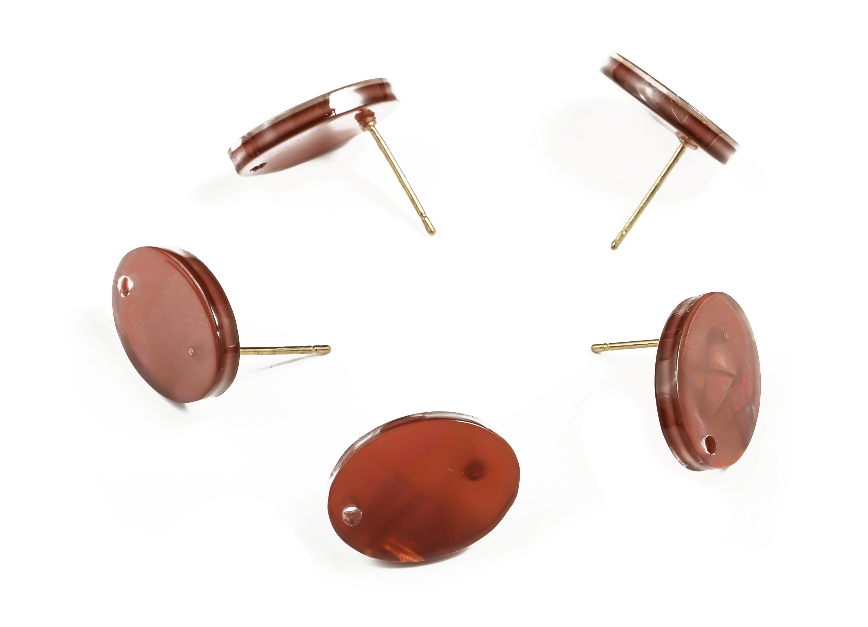 Acrylic Oval Earring Post - Acrylic Oval Stud - Gold Tone Plated Stud - Jewelry Supplies - Color Code: A654 - 16.2x12.3x2.5mm - AC2294-A654G - DOMEDBAZAAR