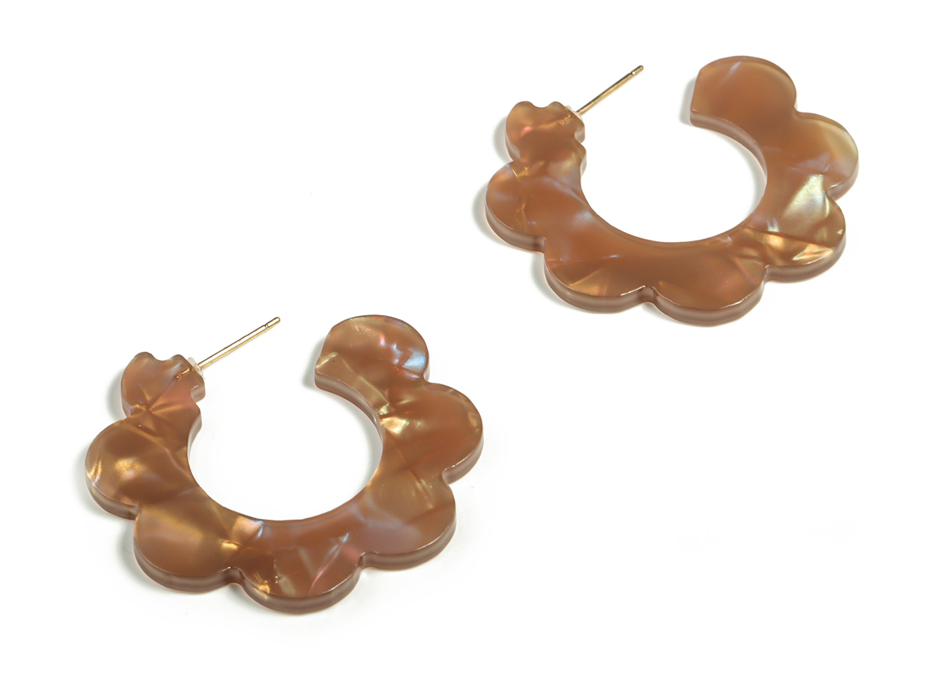 Acrylic Flower Hoops Earring - Open Hoop Studs - Earring Post – Gold Tone Plated Stud – Color Code: A653 - 40.81x38.72x2.60mm - AC2292-A653G - DOMEDBAZAAR