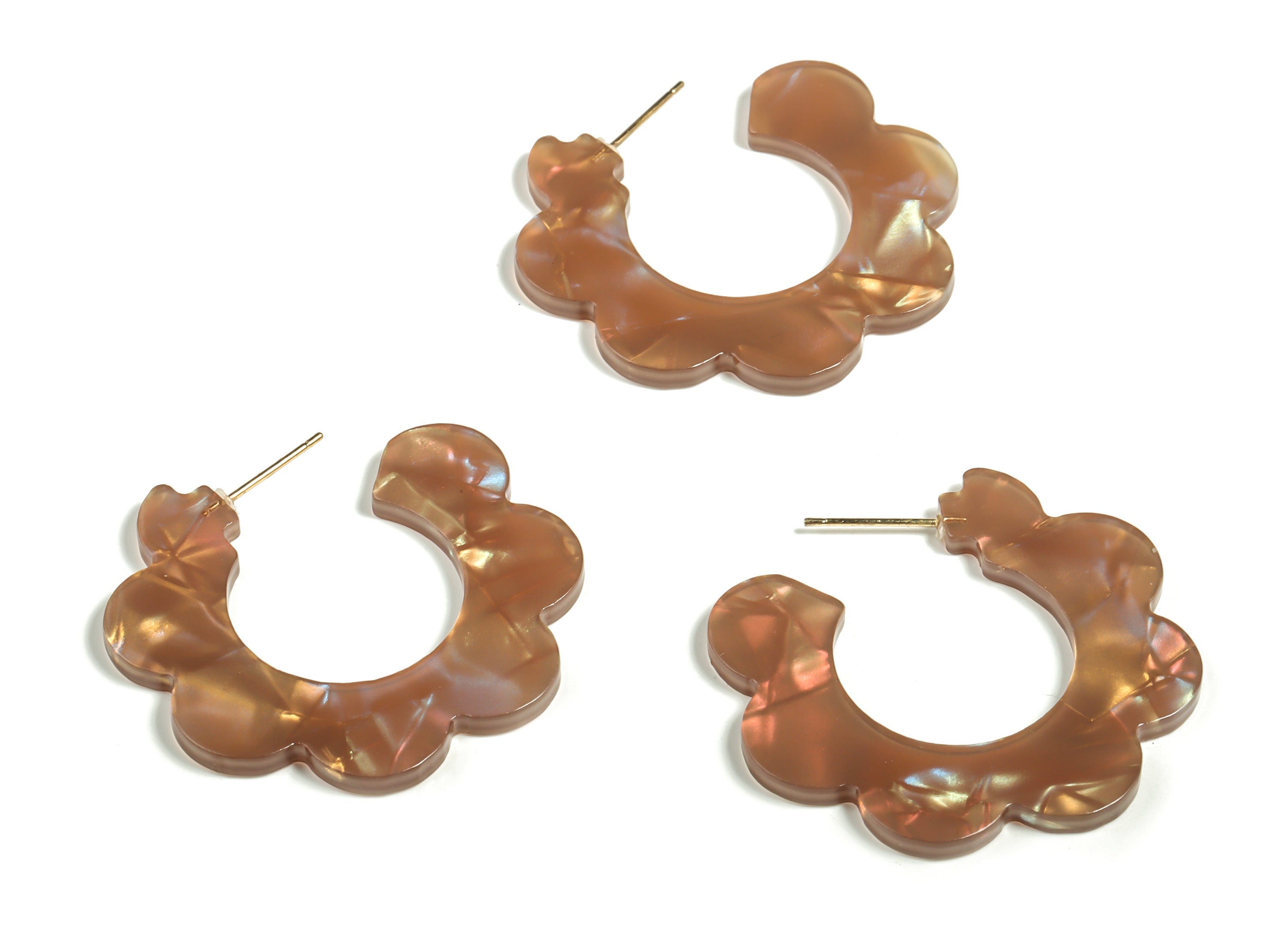 Acrylic Flower Hoops Earring - Open Hoop Studs - Earring Post – Gold Tone Plated Stud – Color Code: A653 - 40.81x38.72x2.60mm - AC2292-A653G - DOMEDBAZAAR