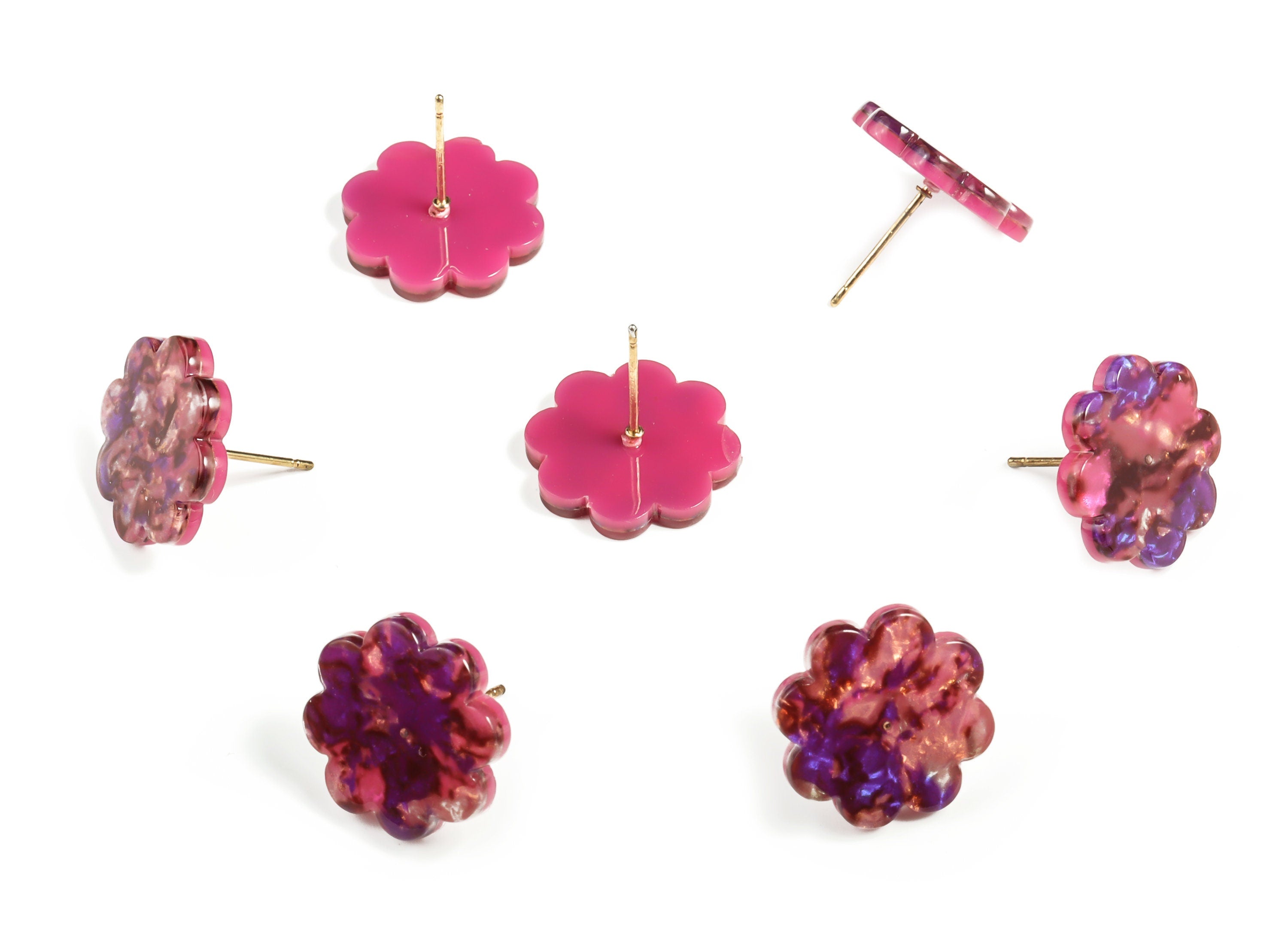 Acrylic Flower Earring Post - Acrylic Flower Stud - Gold Tone Plated Stud - Color Code: A651 - 16.63x16.55x2.33mm - AC2293-A651G - DOMEDBAZAAR