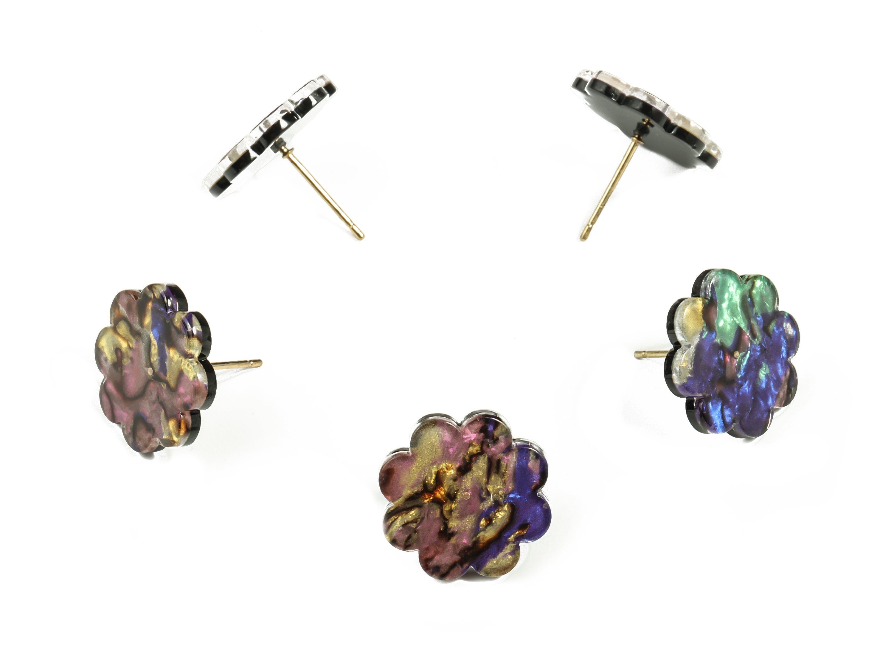 Acrylic Flower Earring Post - Acrylic Flower Stud - Gold Tone Plated Stud - Color Code: A652 - 16.65x16.64x2.57mm - AC2293-A652G - DOMEDBAZAAR