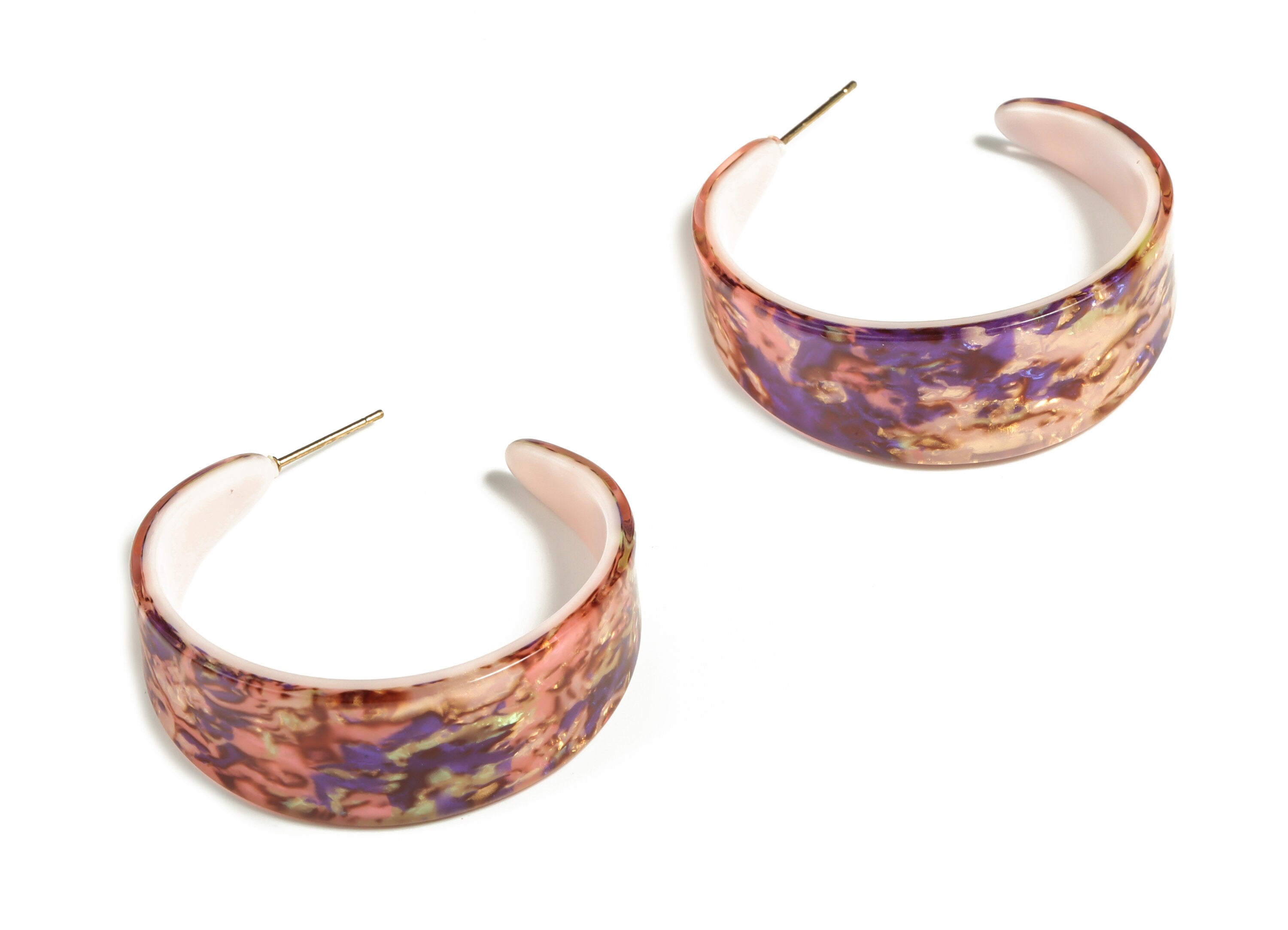 Acrylic Open Hoop Earring Studs - Acrylic Stud Earrings – Round Earring Post – Gold Tone Plated Stud -14.41x2.74mm- AC2295-A447G - DOMEDBAZAAR