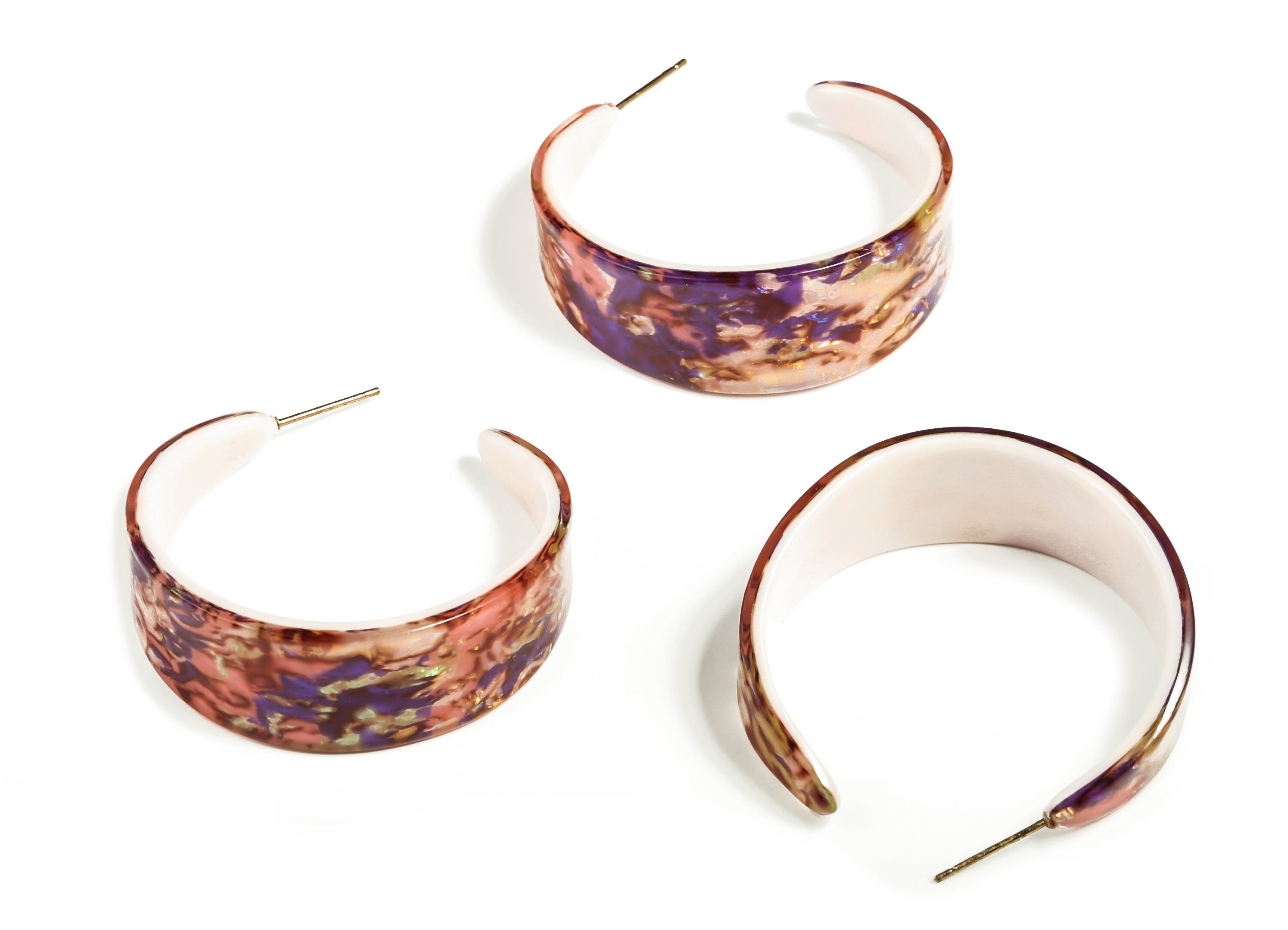 Acrylic Open Hoop Earring Studs - Acrylic Stud Earrings – Round Earring Post – Gold Tone Plated Stud -14.41x2.74mm- AC2295-A447G - DOMEDBAZAAR