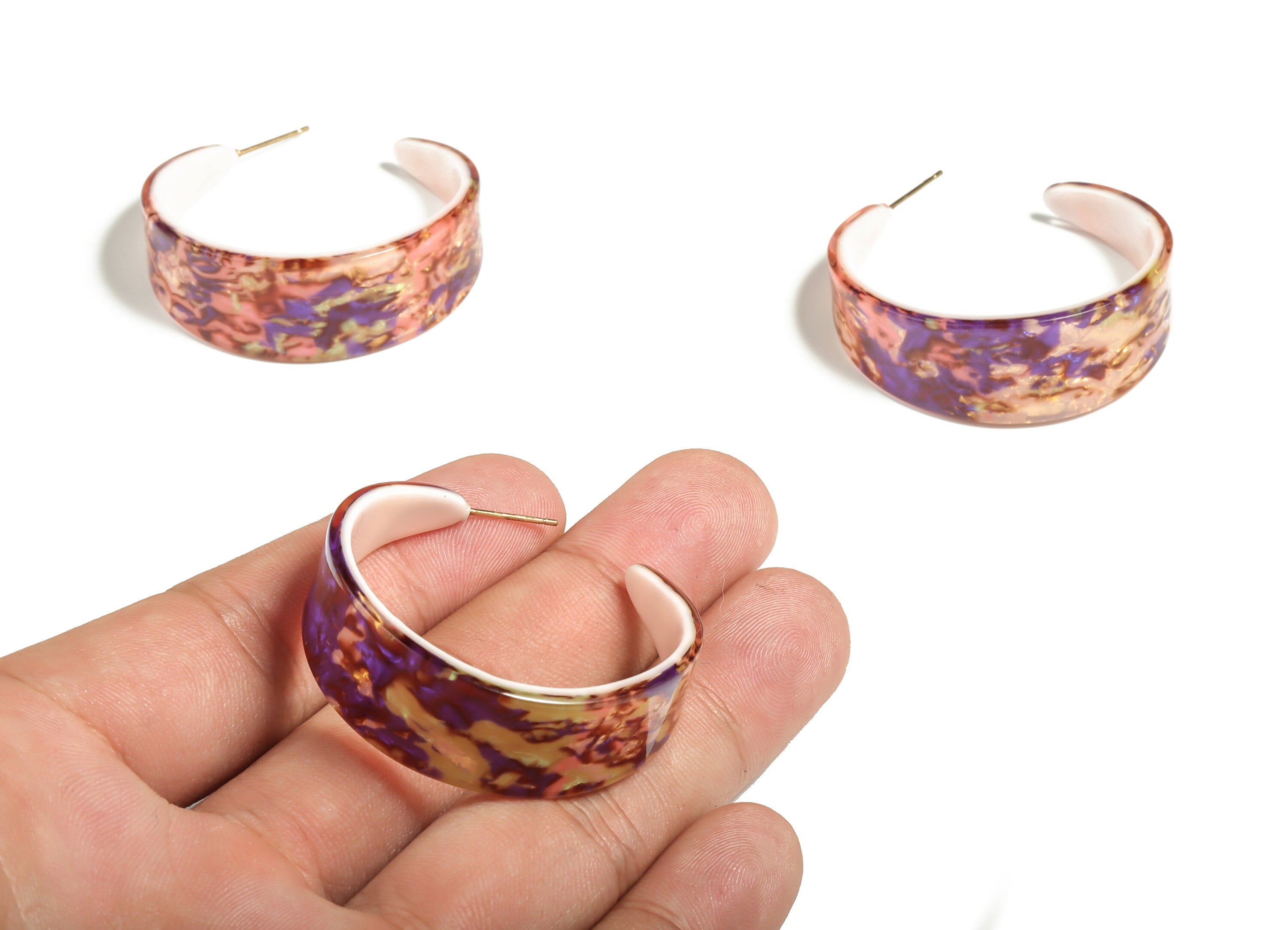 Acrylic Open Hoop Earring Studs - Acrylic Stud Earrings – Round Earring Post – Gold Tone Plated Stud -14.41x2.74mm- AC2295-A447G - DOMEDBAZAAR