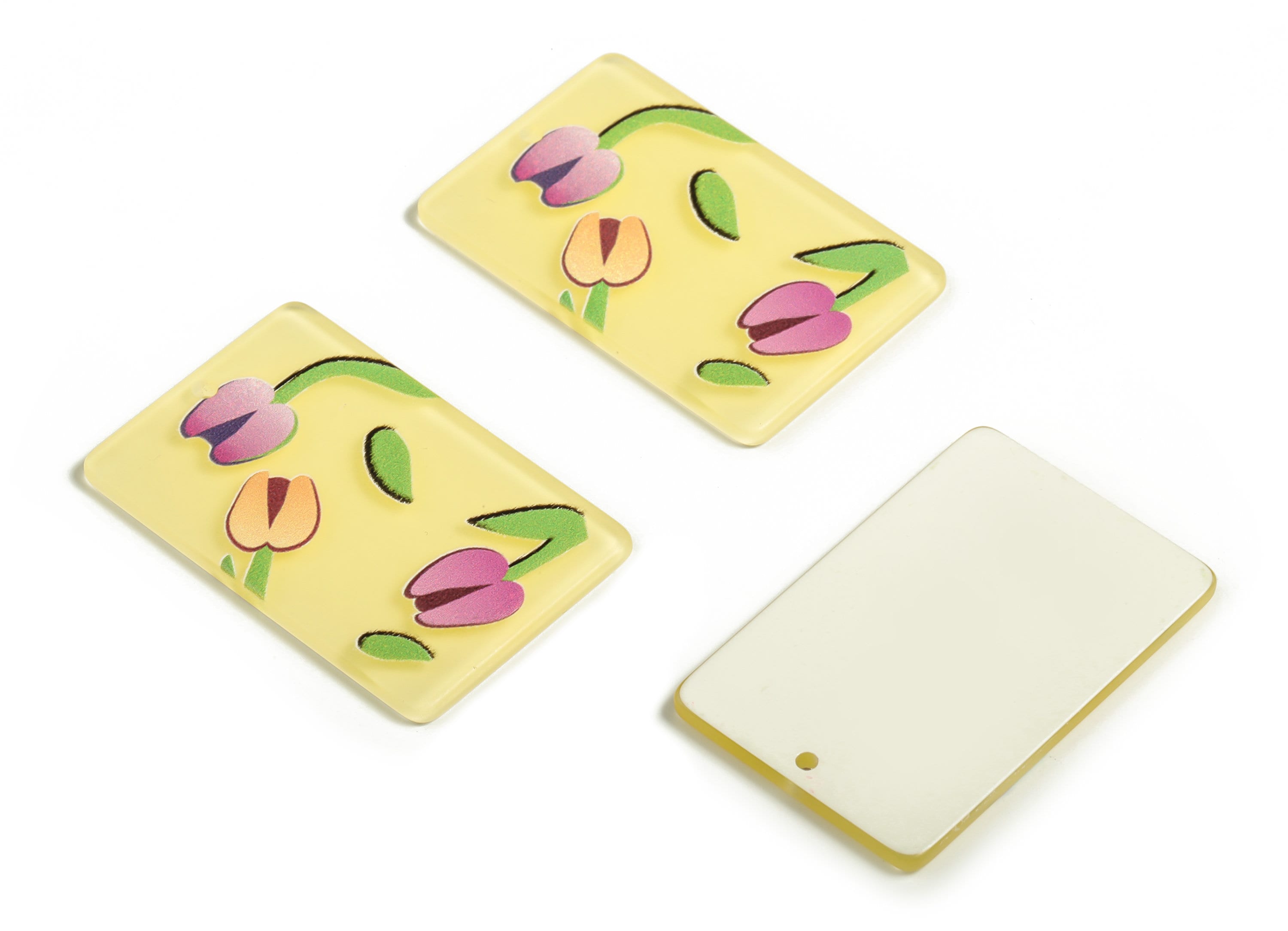 Rectangle Acrylic Charm - Yellow Flower Pendant Charm – Rectangle Earring Charm – DIY Jewelry Making Supplies - 36.98x24.08x2.36mm - AC2281 - DOMEDBAZAAR