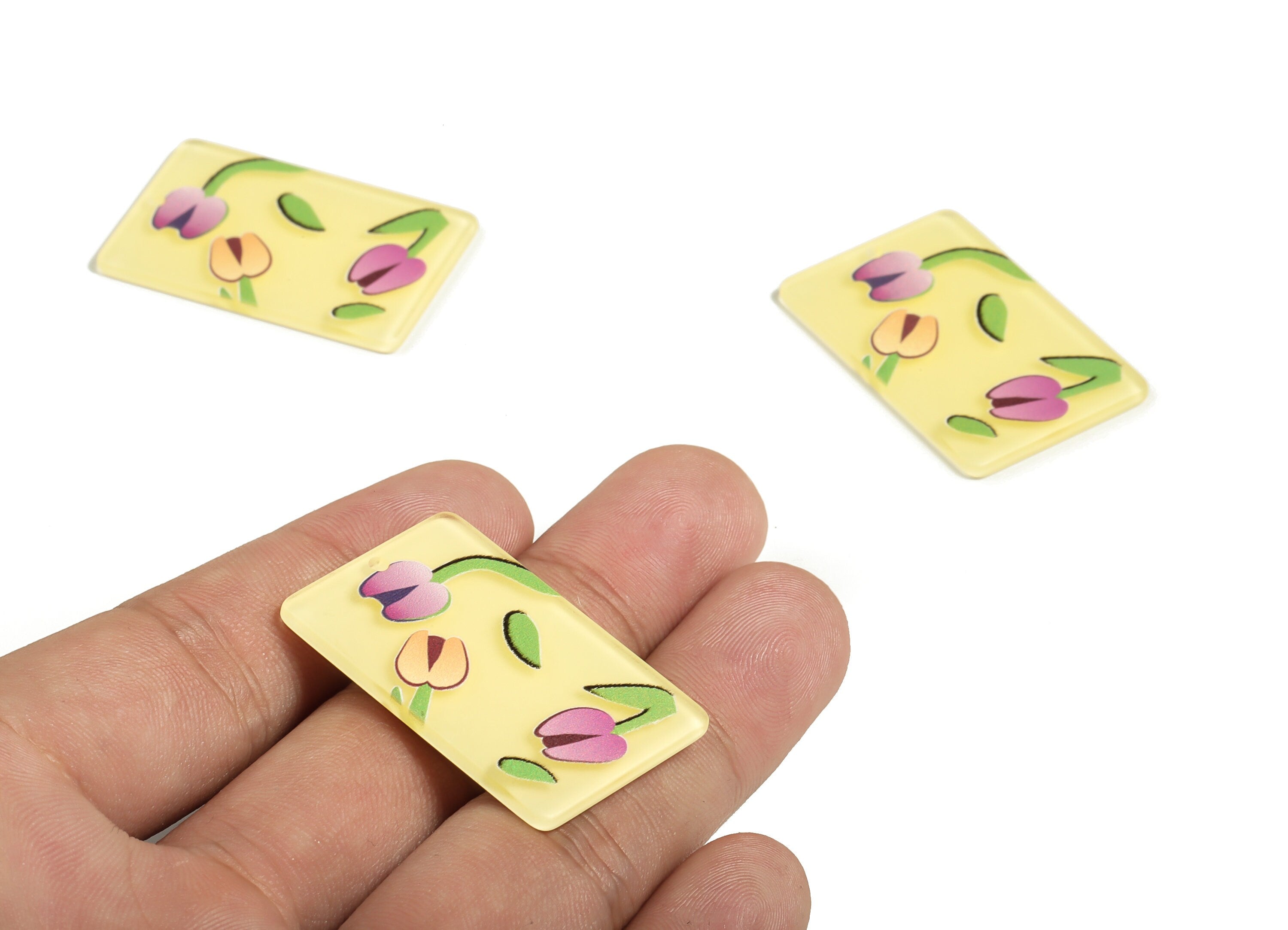 Rectangle Acrylic Charm - Yellow Flower Pendant Charm – Rectangle Earring Charm – DIY Jewelry Making Supplies - 36.98x24.08x2.36mm - AC2281 - DOMEDBAZAAR