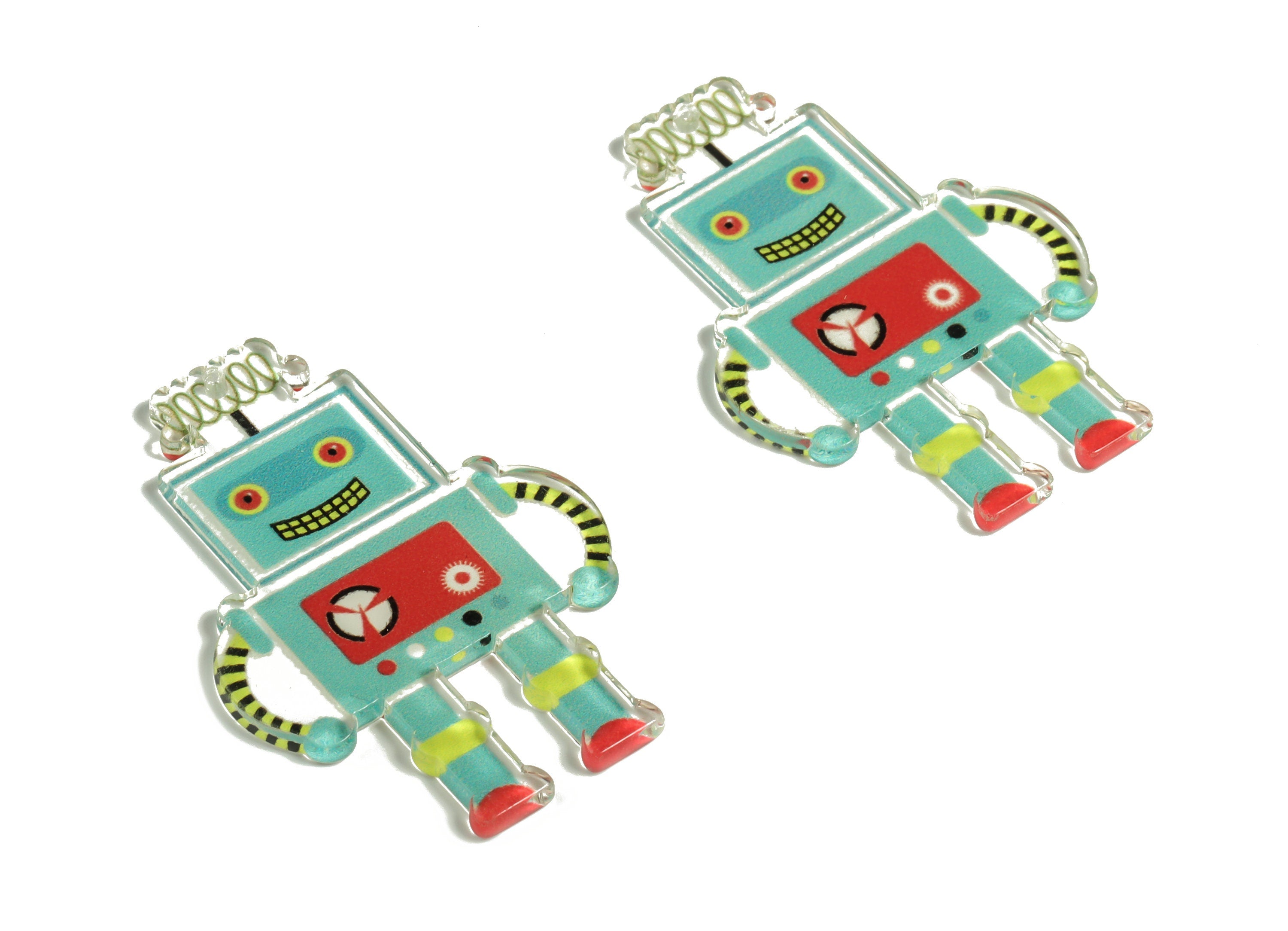 Acrylic Robot Pendant – Acrylic Robot Earring Charm – Robot Charms -Charm - DIY Jewelry Making Supplies - 44.74x30.2x2.27mm - AC2286 - DOMEDBAZAAR