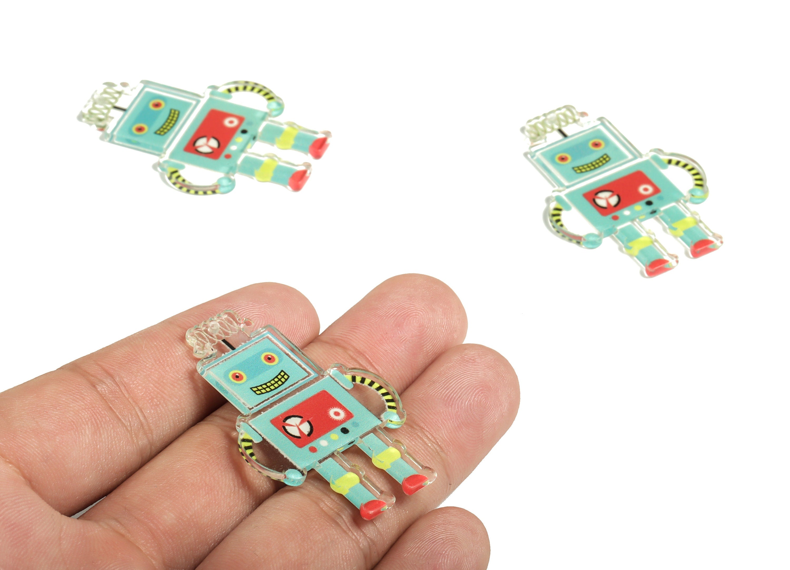 Acrylic Robot Pendant – Acrylic Robot Earring Charm – Robot Charms -Charm - DIY Jewelry Making Supplies - 44.74x30.2x2.27mm - AC2286 - DOMEDBAZAAR