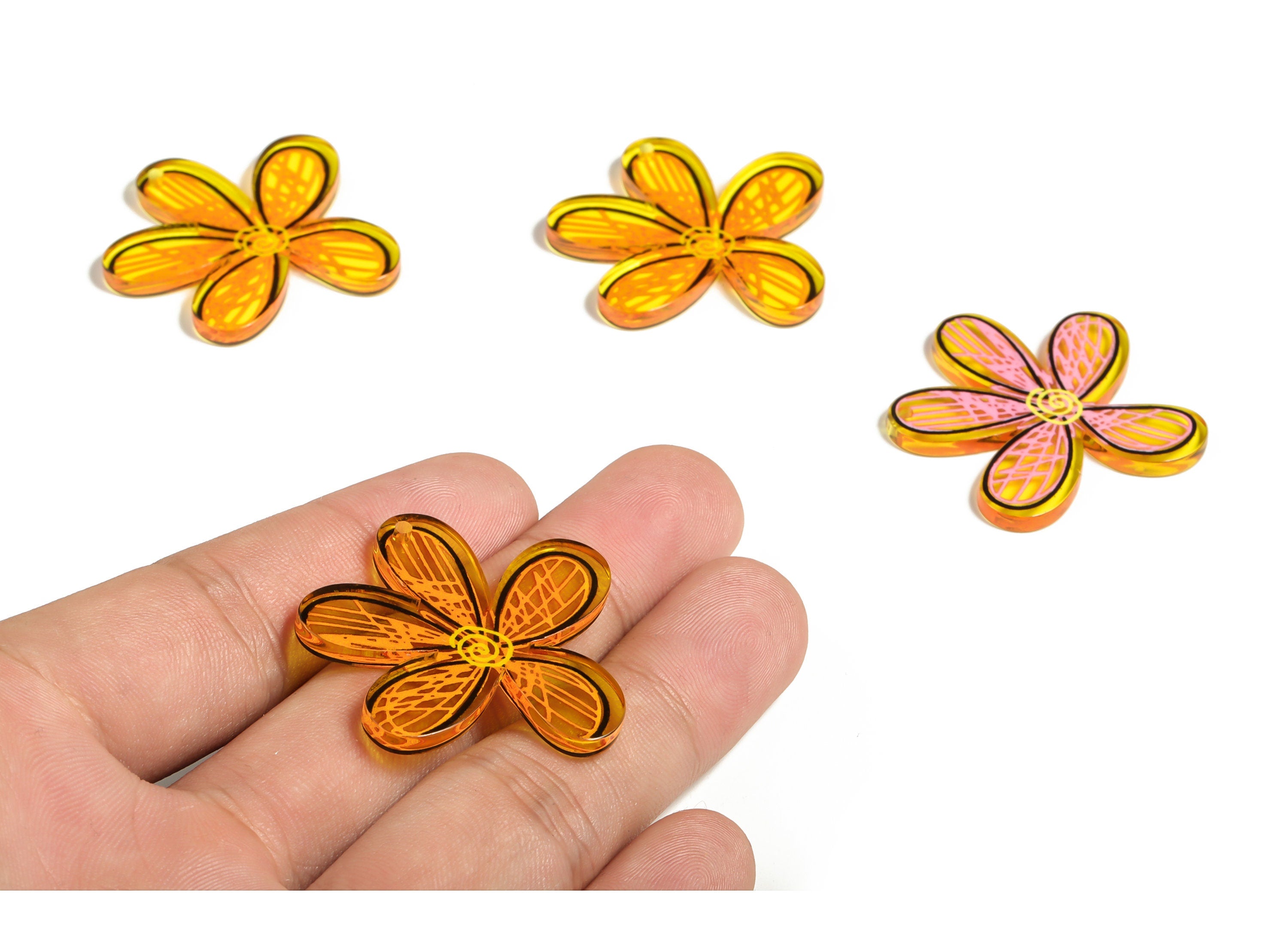 Acrylic Flower Earring Charms - Acrylic Flower Pendants – Earring Findings – DIY Jewelry Making Supplies - 37.66x36.95x2.95mm- AC2277 - DOMEDBAZAAR