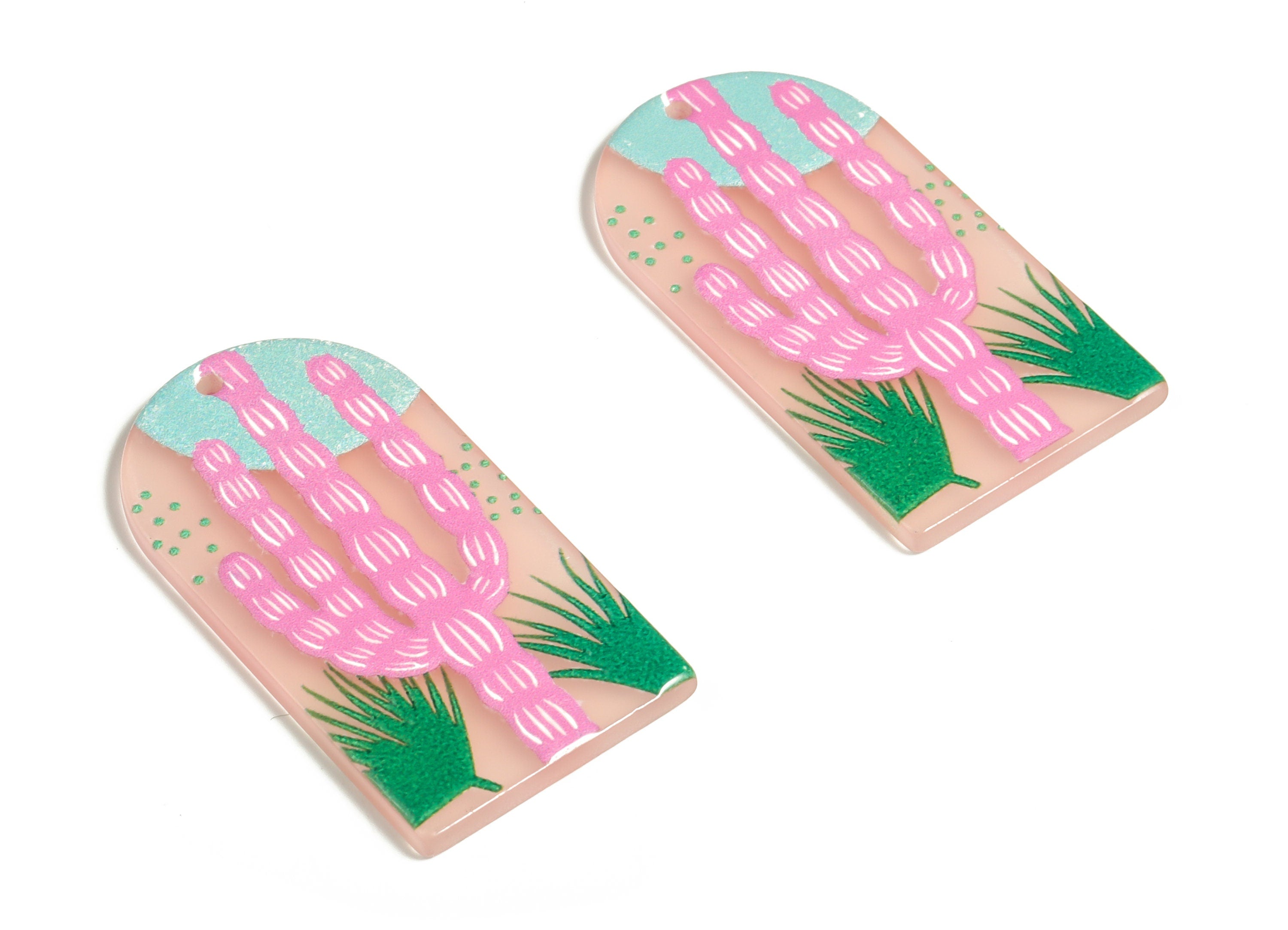 Acrylic Dome Earring Charms - Acrylic Cactus Grass Pendant - Earring Findings - DIY Jewelry Making Supplies - 39.3x20.87x2.63mm - AC2276 - DOMEDBAZAAR
