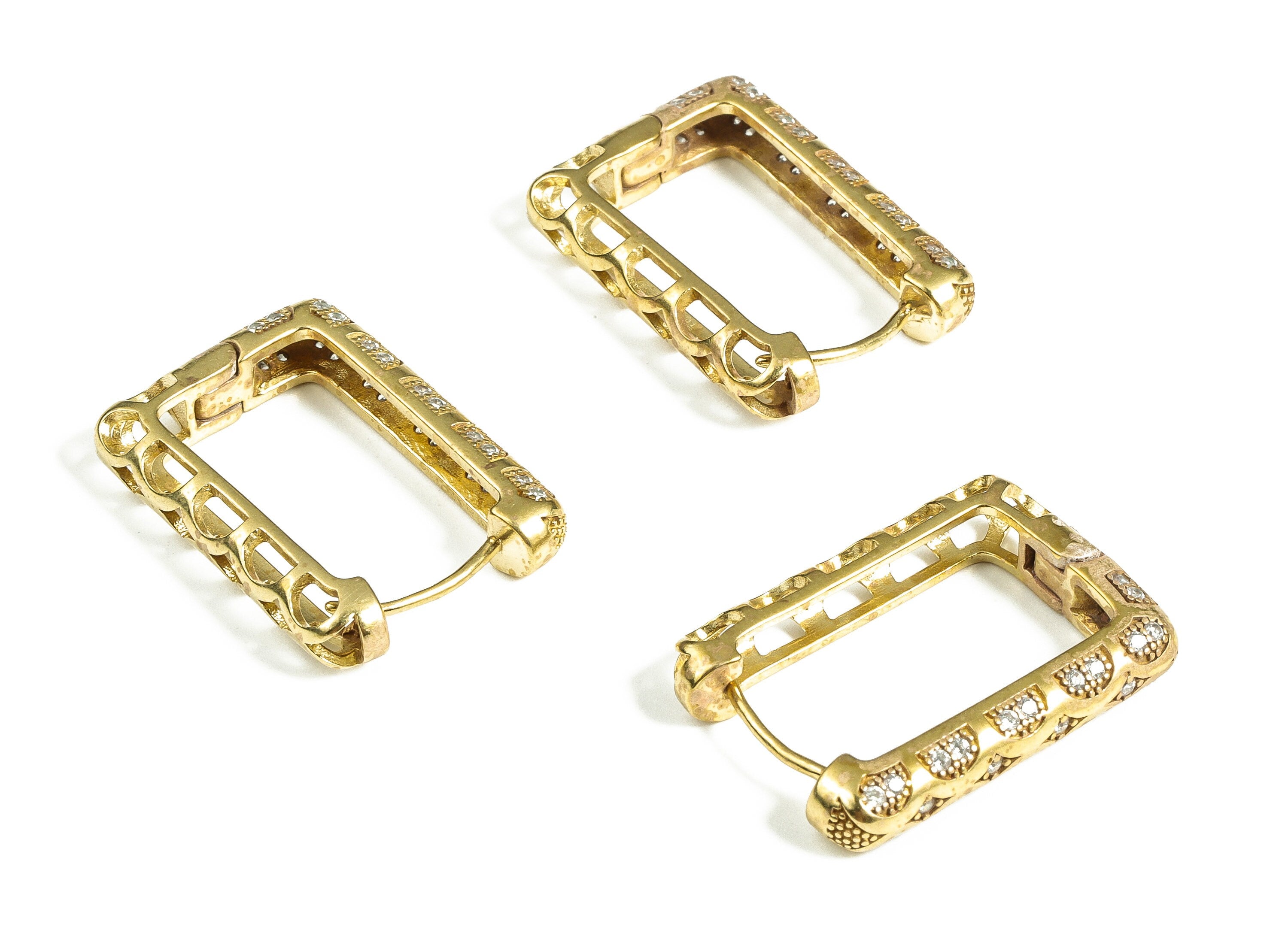 Brass Rectangle Hoops Earring – Zircon Earring Hoops – Dainty Hoop Earrings – Earring Hoop - Jewelry Supplies - 28.34×19.78×5.24mm - PP4055 - DOMEDBAZAAR
