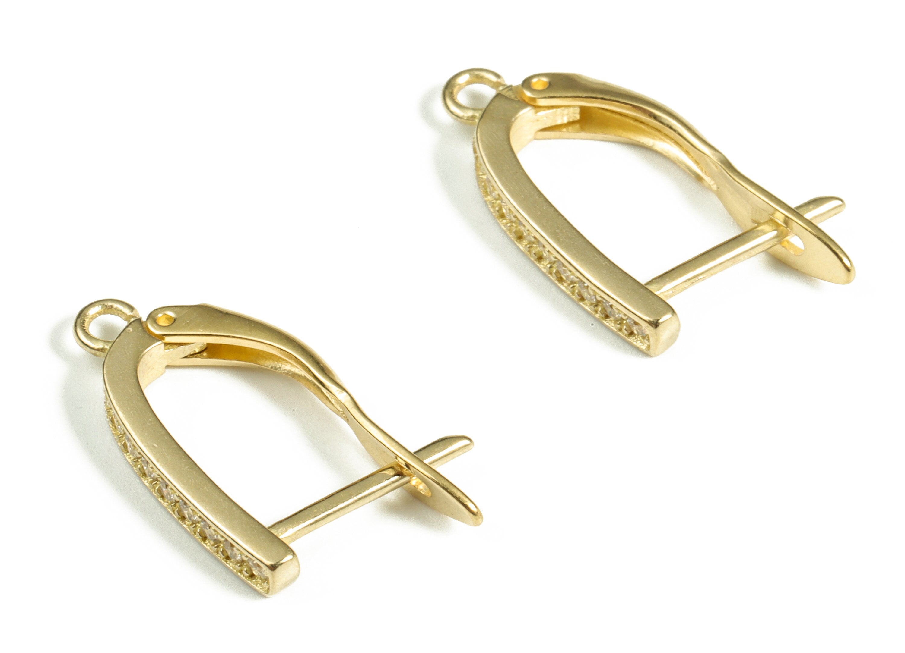 Brass Hoop Earring With Open Ring – Huggie Earring Stud With Zircons – DIY Earring Finding – Jewelry Supplies - 20.39×11.34×1.52mm - PP4064 - DOMEDBAZAAR