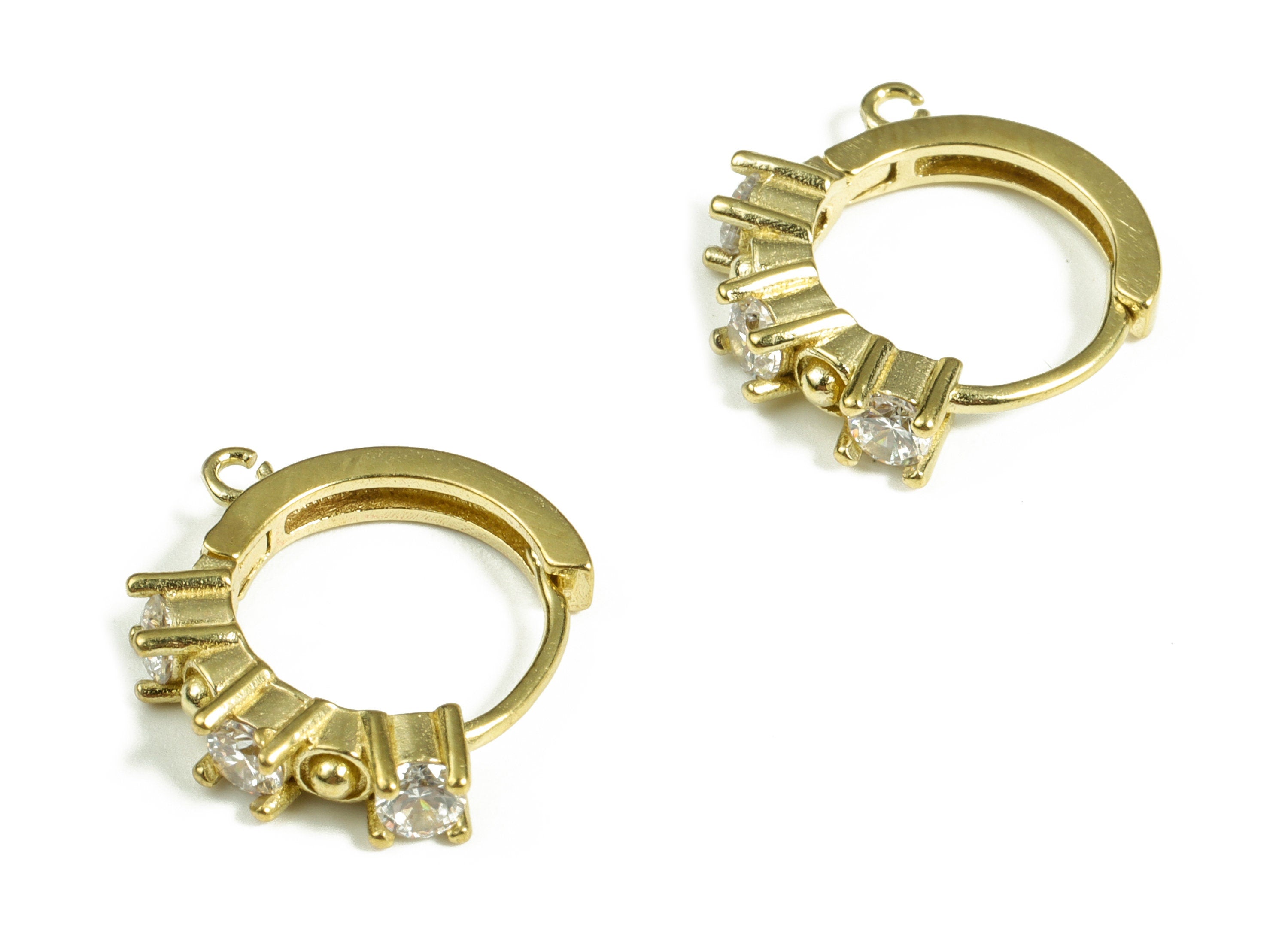 Brass Huggies Hoop Earrings - Brass Zircon Hoop Earring With Loop - Earring Stud With Zircons - Jewelry Making - 15.72×15.56×3.75mm - PP4065 - DOMEDBAZAAR