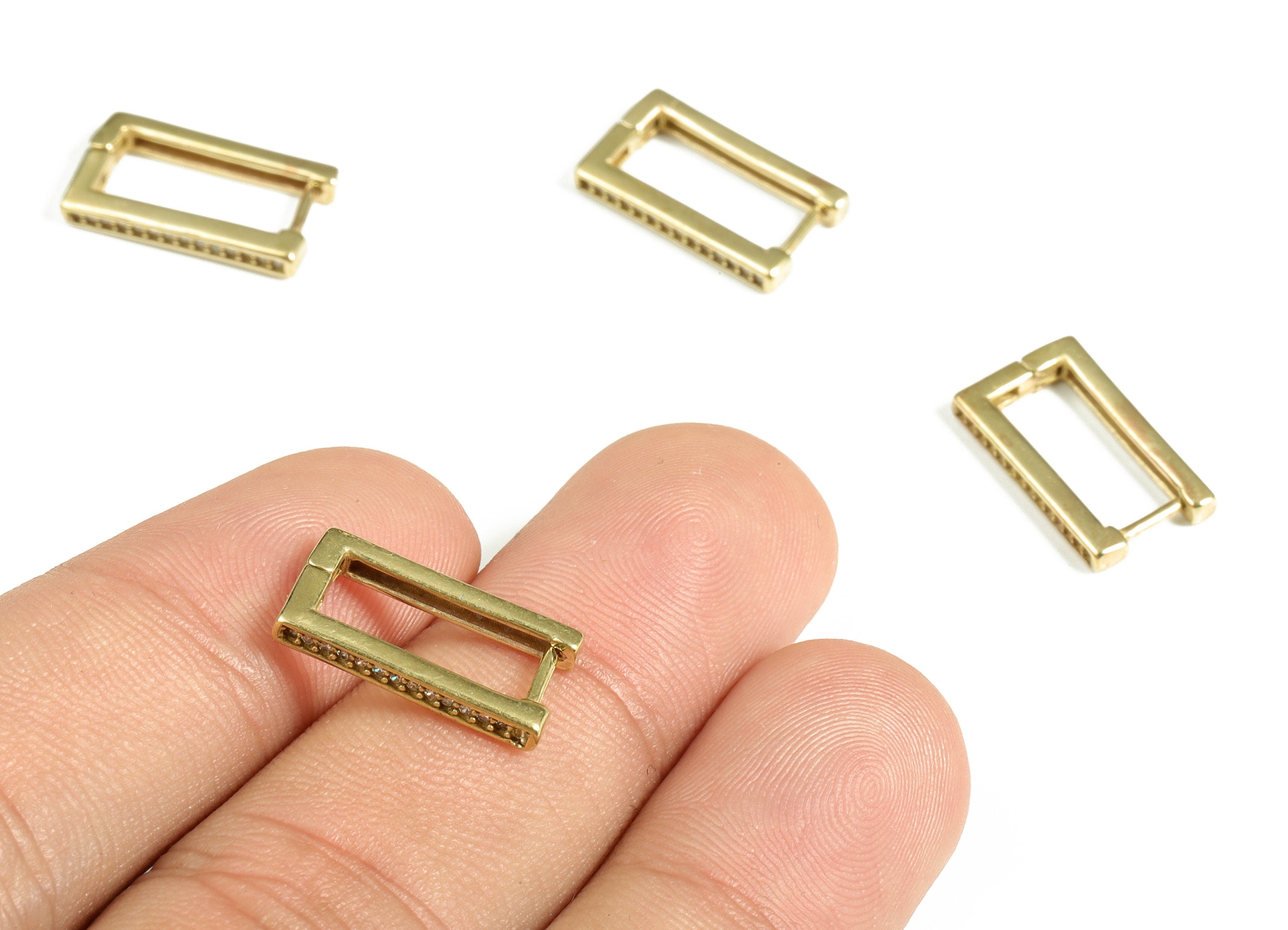 Brass Rectangle Hoops - Zircon Earrings Hoop – Raw Brass Huggies Hoop Earring Finding - Jewelry Supplies - 16.67×0.32×2.11mm - PP4070 - DOMEDBAZAAR