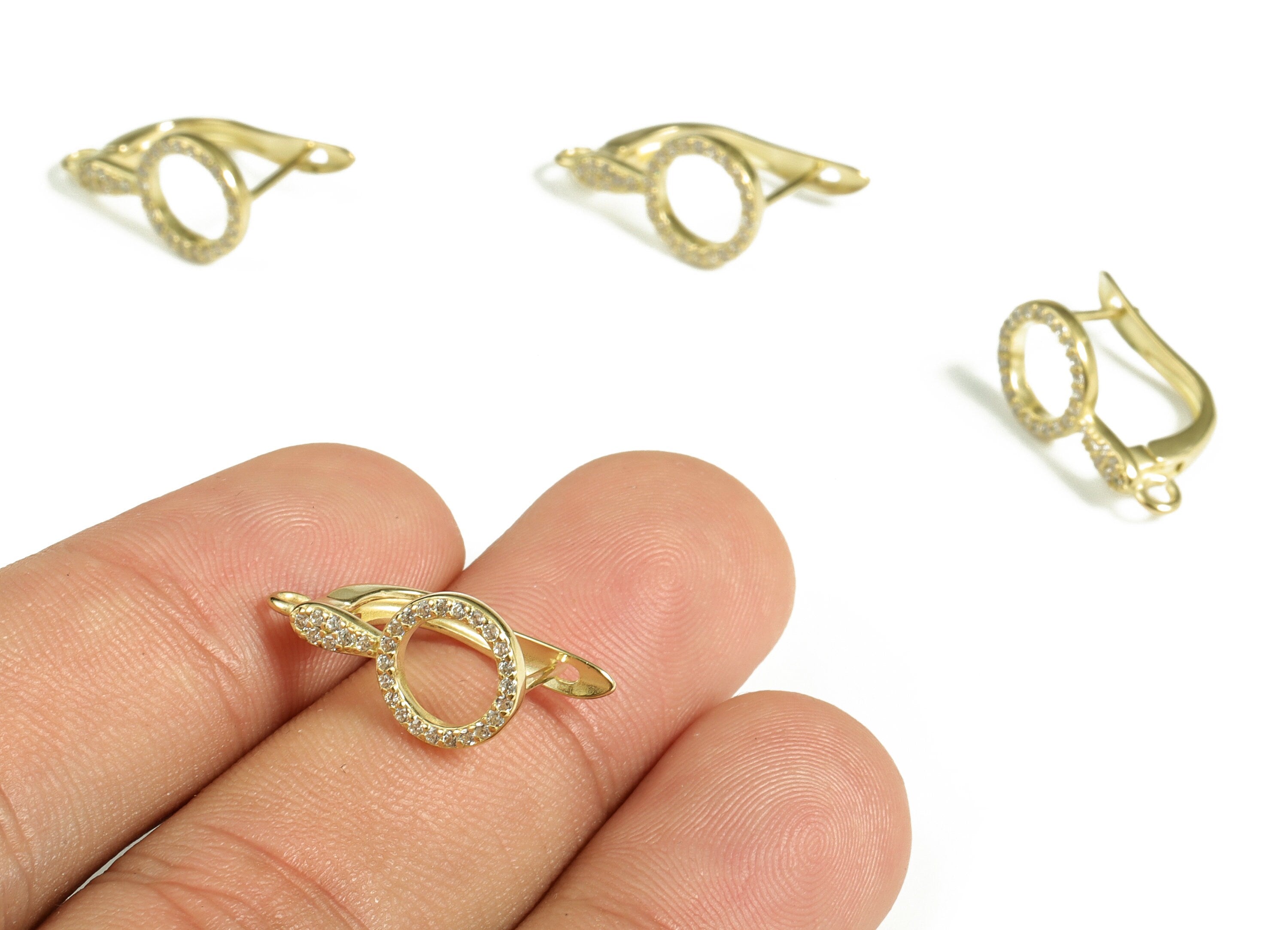 Brass Huggie Earring Stud With Zircons – Zircon Huggie Hoop – Raw Brass Stud Earring – Jewelry Supplies - 18.94x10.53x1.65mm - PP4071 - DOMEDBAZAAR