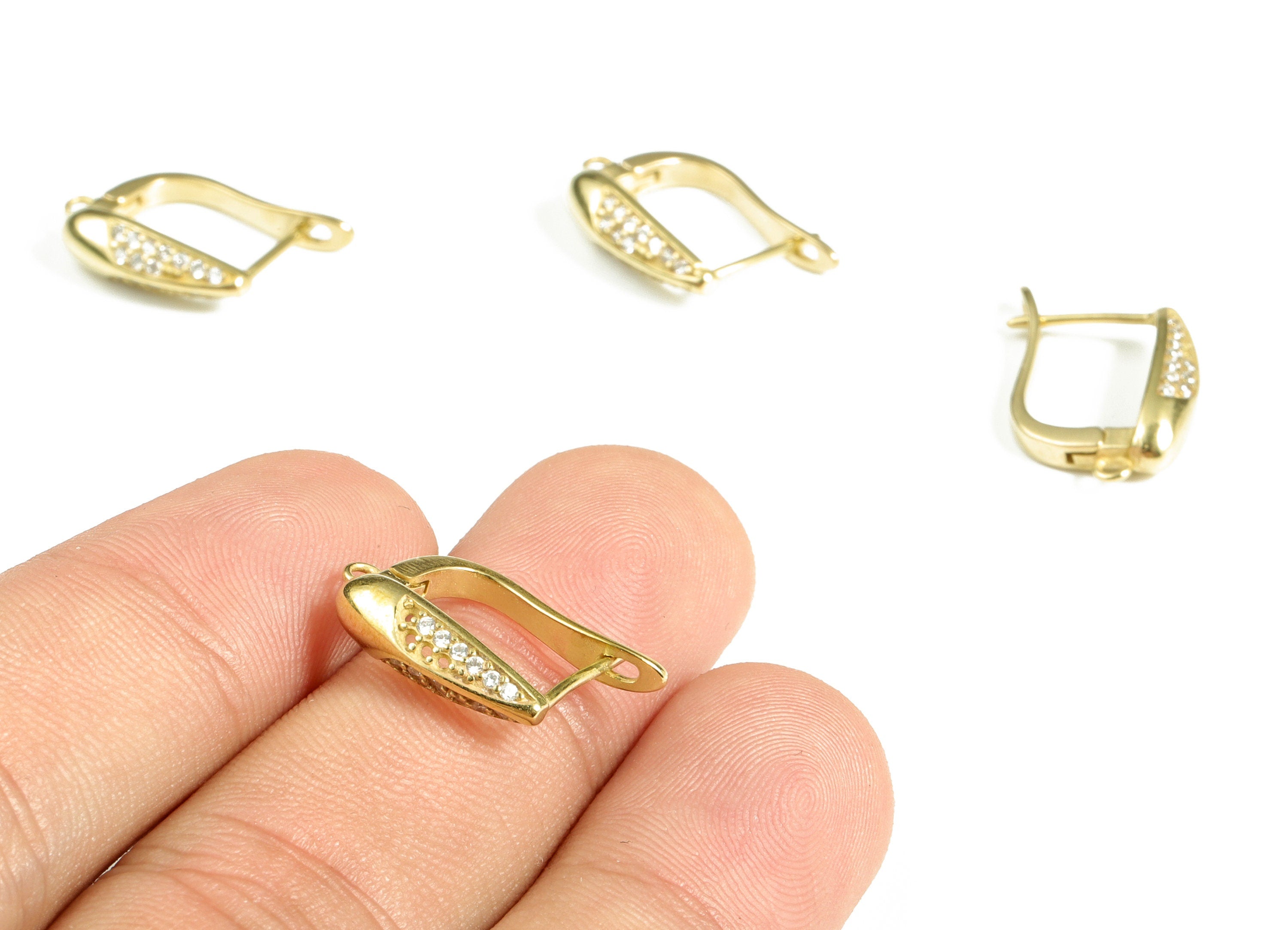 Brass Hoop Earring with Open Ring – Huggie Earring Stud With Zircons – DIY Earring Findings – Jewelry Supplies - 18.65×13.82×3.12mm - PP4073 - DOMEDBAZAAR
