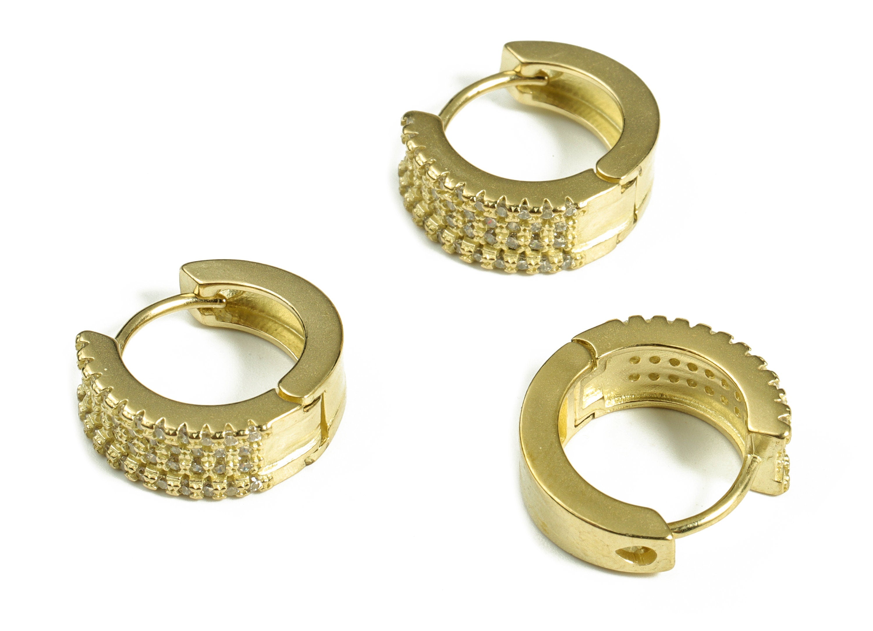 Brass Hoop Earrings - Mini Hoop Huggies With Zircon – Raw Brass Stud Earring – Earring Finding – Jewelry Supply -14.92×13.32×2.49mm - PP4077 - DOMEDBAZAAR