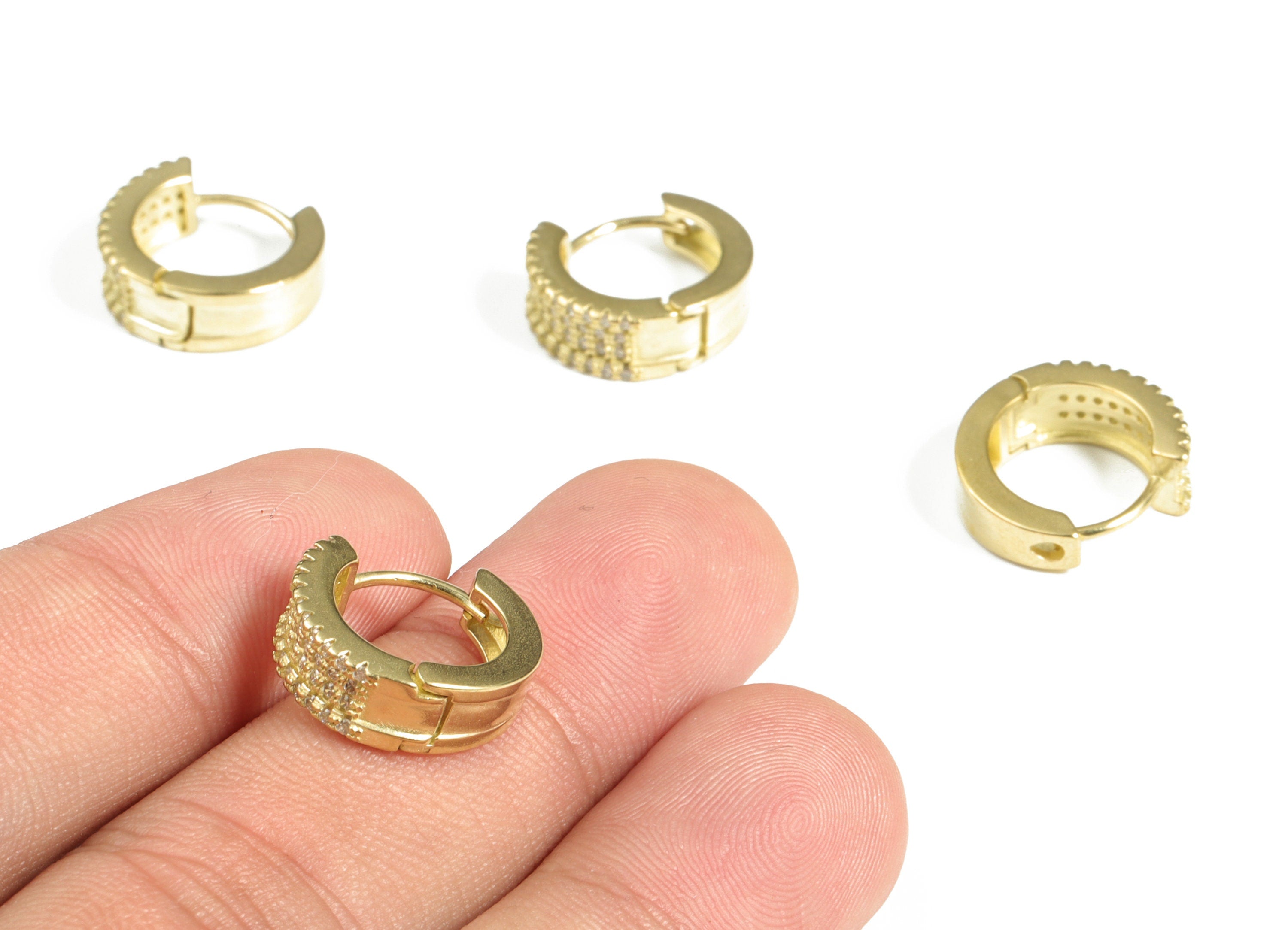 Brass Hoop Earrings - Mini Hoop Huggies With Zircon – Raw Brass Stud Earring – Earring Finding – Jewelry Supply -14.92×13.32×2.49mm - PP4077 - DOMEDBAZAAR