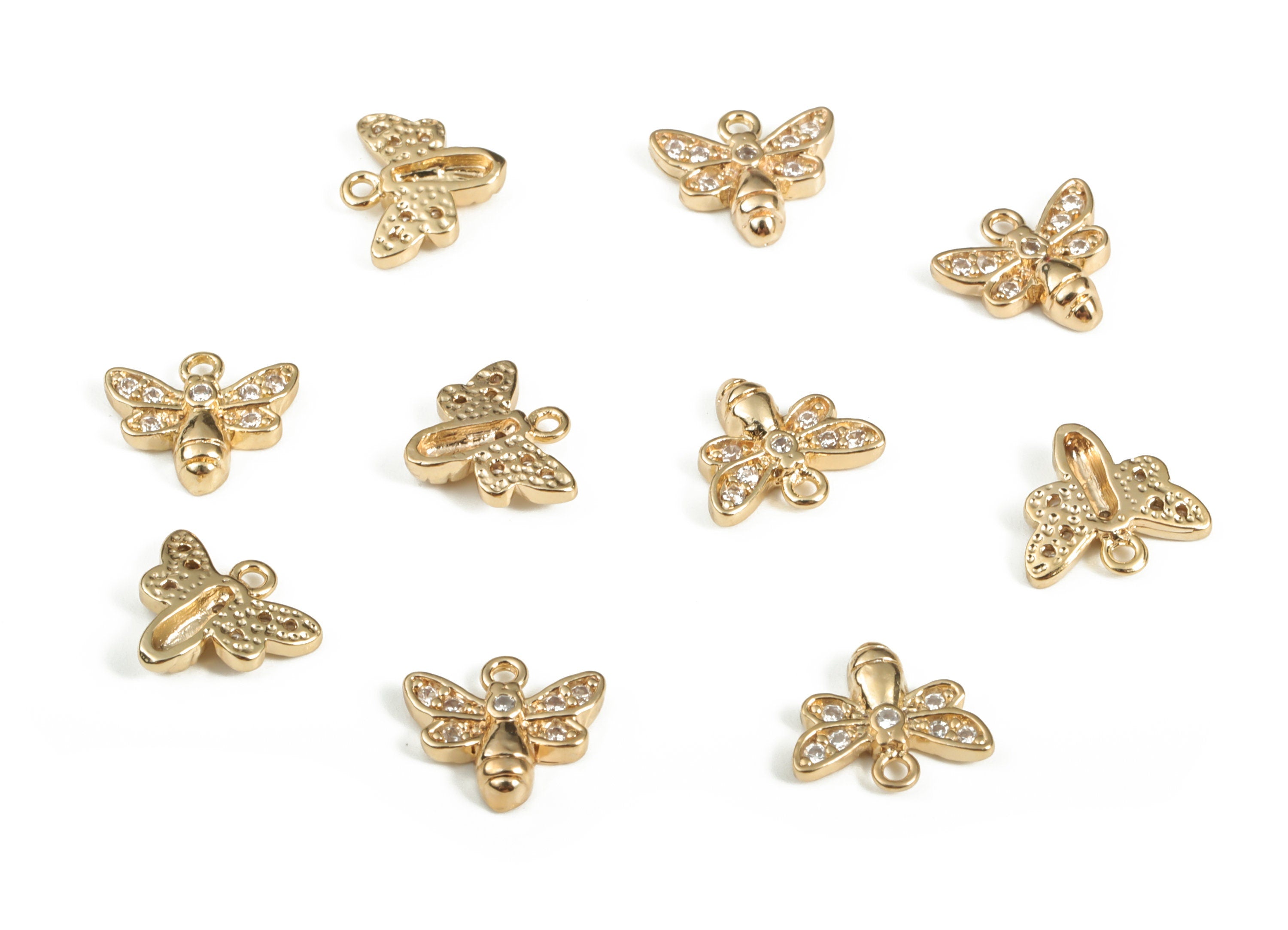 Brass Dragonfly Earring Charms With Zircons - Gold Dragonfly Pendant - 18K Real Gold Plated Brass - Jewelry Supplies - 9.5x8x2mm - RGP3121 - DOMEDBAZAAR